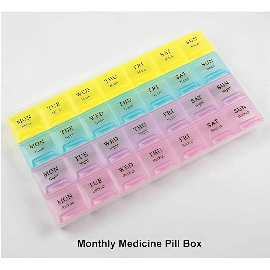 Oblivion Oblivion 7-Day Medicine Organizer Box  Portable Weekly Pill Planner Case for Home, Compact Travel Container & Vitamin Holder for Daily Health Storage and 4-Week Dispenser Kit