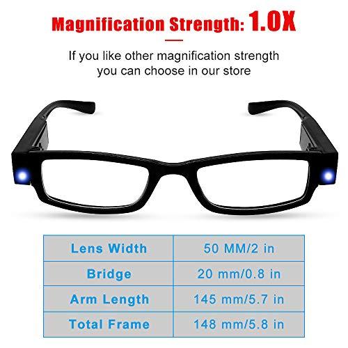 DuanMei 2 Pcs Reading Glasses Led Readers with Lights Fashion Glasses for Reading for Men Women Lighted Magnifier Nighttime Reader Compact Full Frame Eyewear Unisex Clear Vision Lighted Eye Glasses,+250