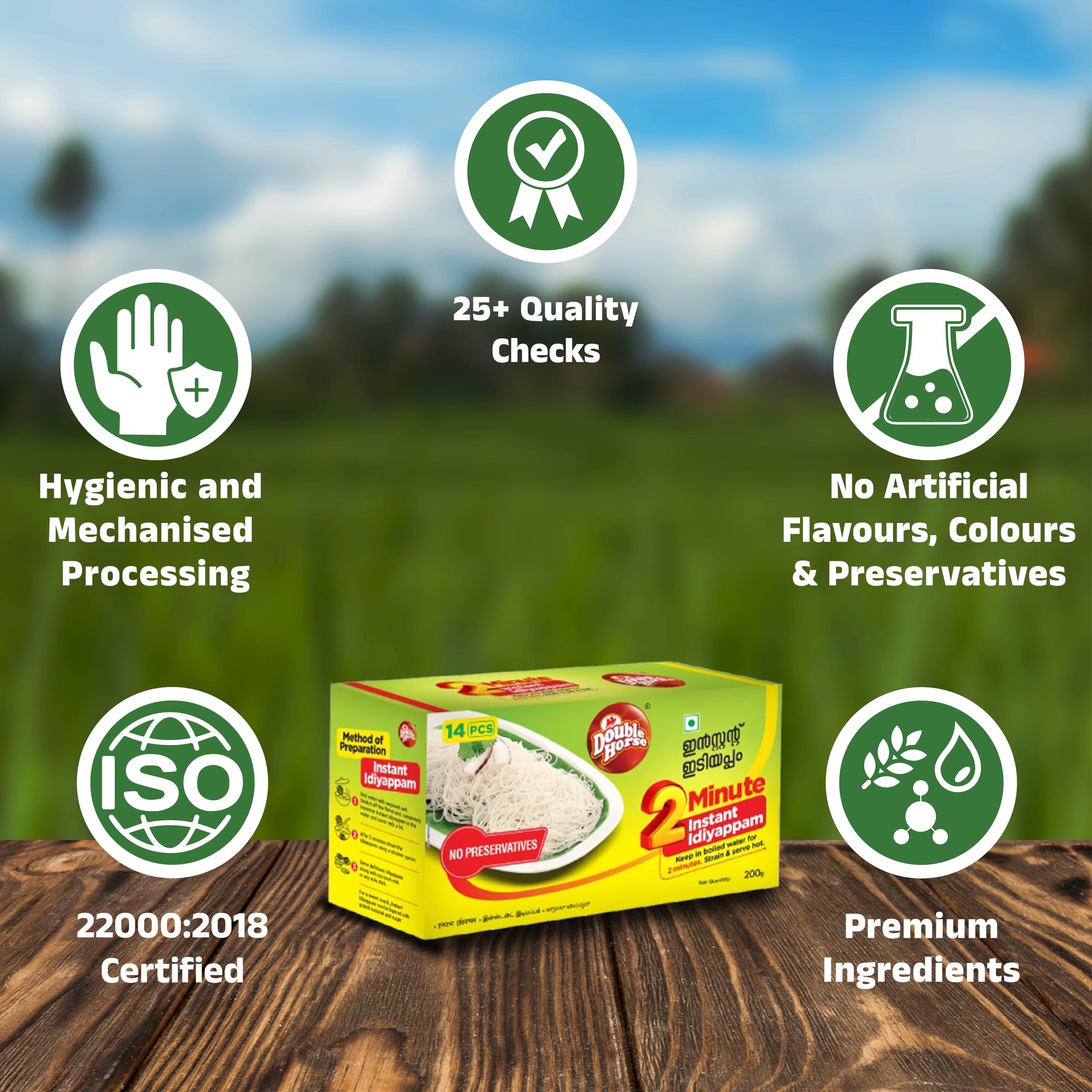 Double Horse Double Horse Quick & Easy Instant White Idiyappam, 200 Gram X 4|Nool Puttu|String Hopper|Export Quality|2 Minute Magic Instant Breakfast|Pack Of 4