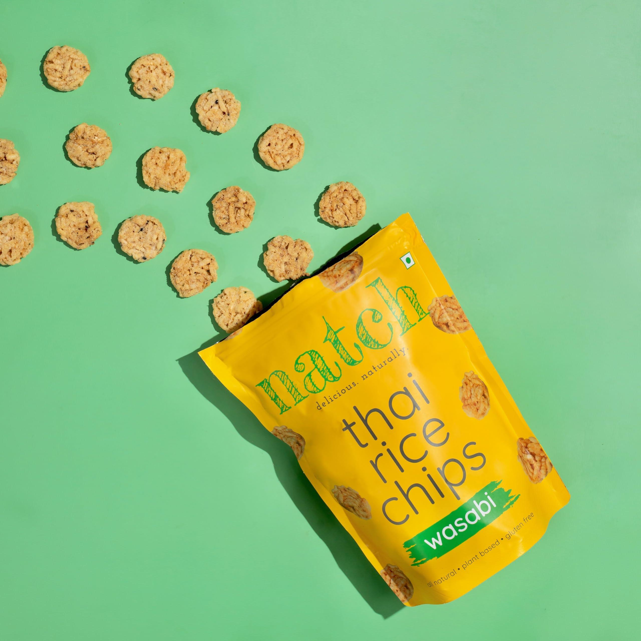 natch Natch Thai Sticky Rice Chips, Gluten Free, Vegan, Party Family Pack, All Natural Crunchy Crackers (Wasabi) 100 Gm