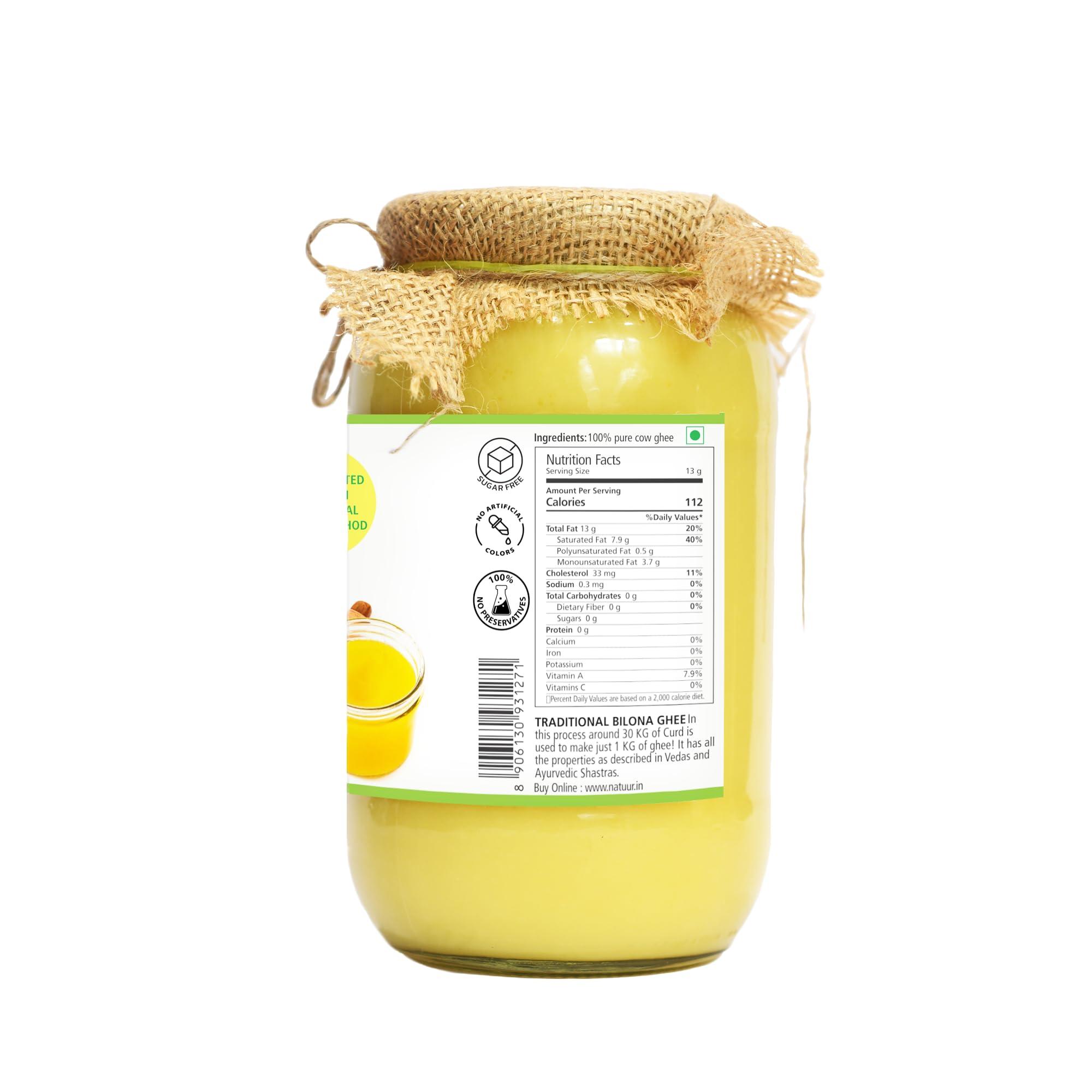 NATUUR Natuur - Desi Cow Ghee (Pahadi) 1kg | Vedic Bilona method-Curd Churned-Golden | Grainy & Aromatic, Keto Friendly| All-Natural and Nutritious Ghee