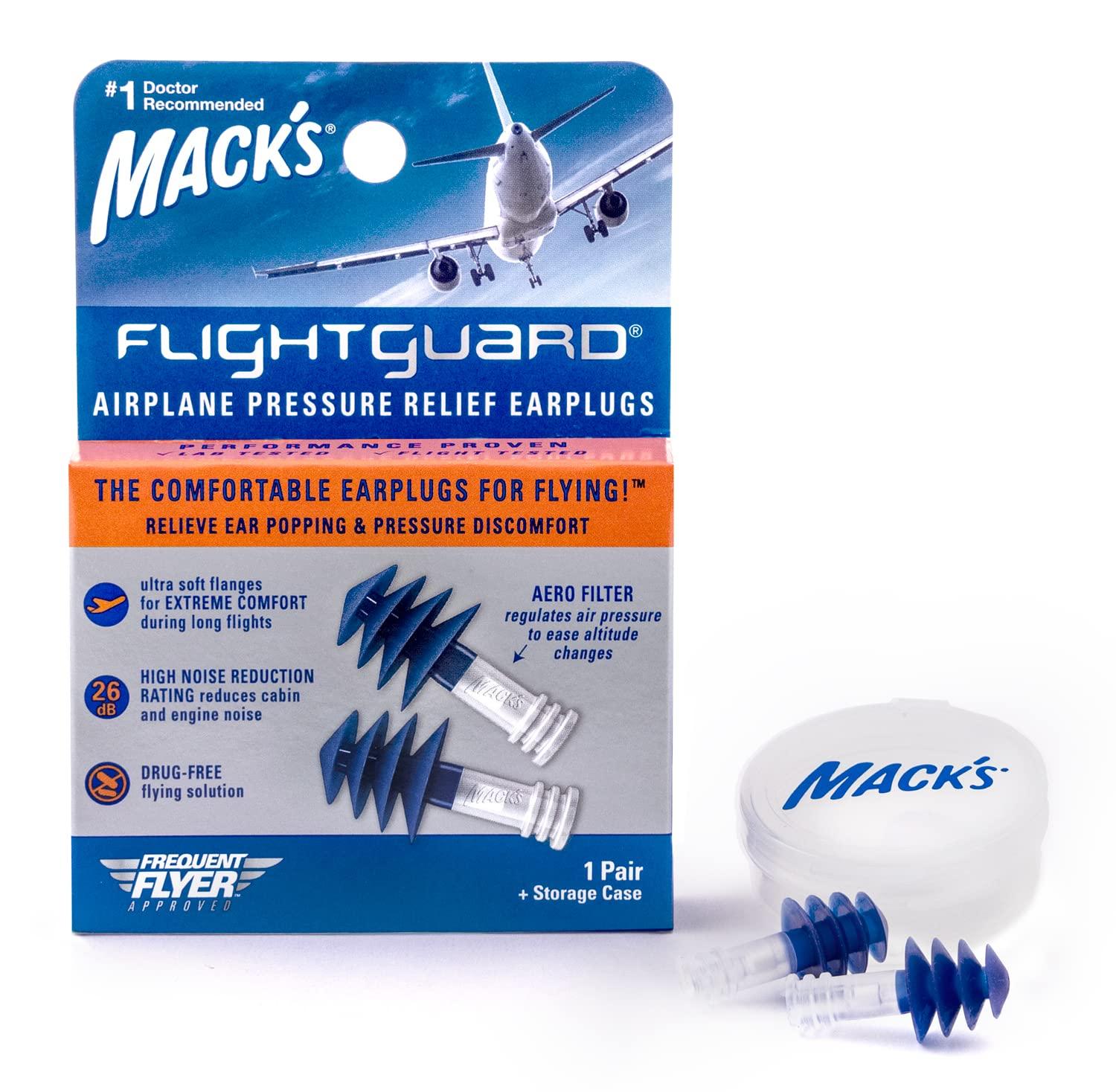 Mack's Mack\'s Flightguard Airplane Pressure Relief Earplugs  26Db Nrr, 33Db Snr  Comfortable, Safe, Travel Ear Plugs For Flying Air Pressure Ear Pain, Ear Popping And Noise Reduction