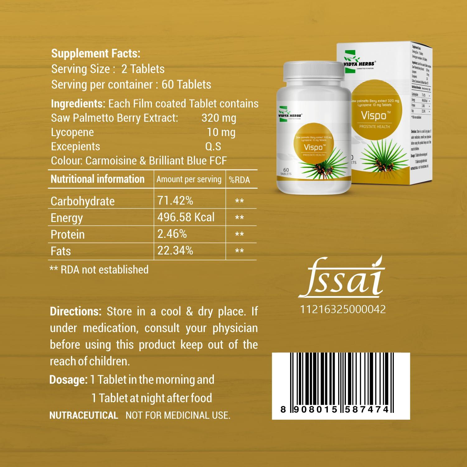 VIDYA HERBS VIDYA HERBS VISPO Prostate Health Mainly Indicated For Benign Prostatic Hyperplasia (BPH) _60 Tablet