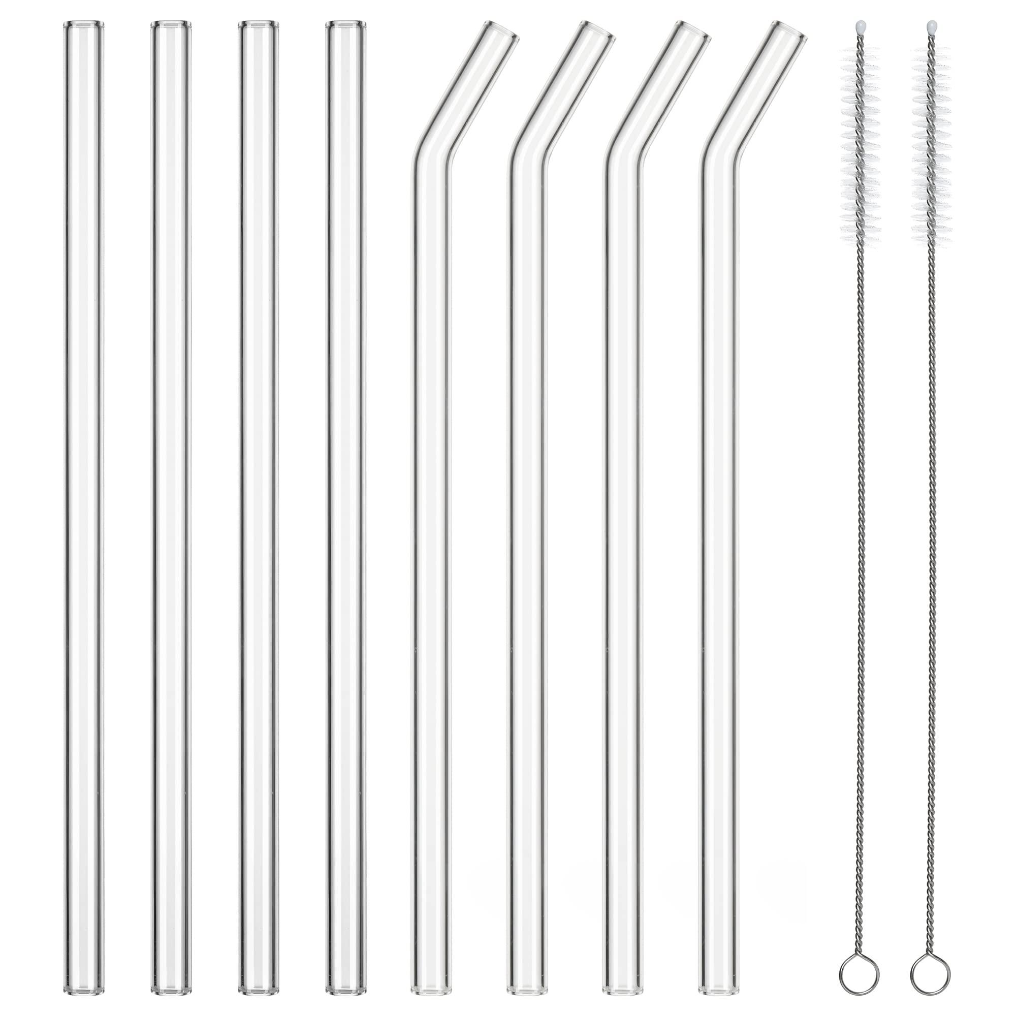 Veskaoty Replacement Glass Straws for 40 oz Stanley Tumbler with Handle, 8 Pack Extra Long Resuable Clear Straws with 2 Cleaning Brushes for Stanley Adventure Quencher Travel Cup Water Bottle Accessories