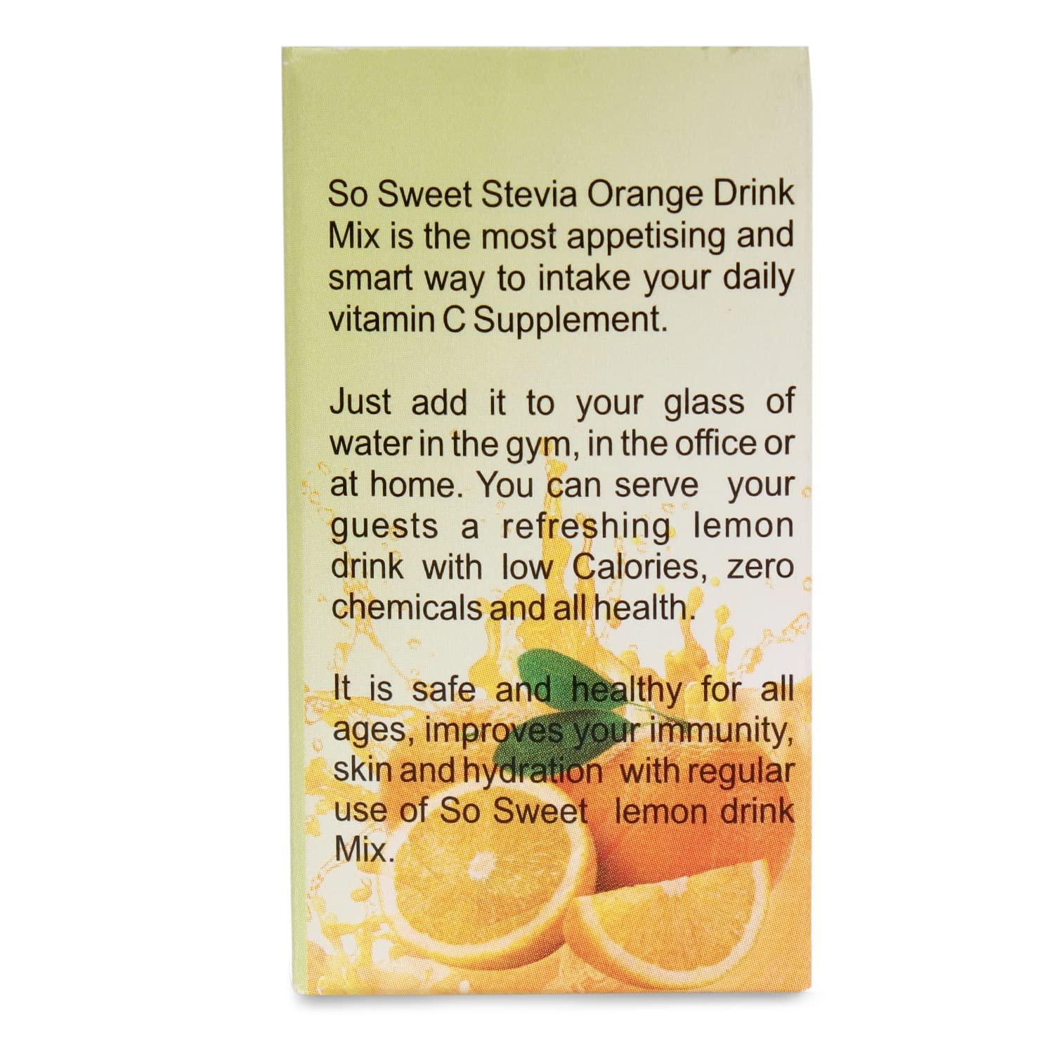 So sweet So Sweet Stevia Orange Instant Drink Mix Sugar Free | Zero Calories| Enrich with Vitamin C | 12 Sachets