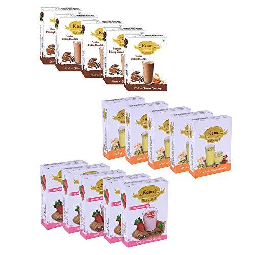 Kesari Kesari Premium Drinking Chocolate Flavour Milk Masala-100 Gram, Strowberry Flavour Milk Masala-100 Gram and Milk Masala Combo- 100 Gram, Pack of 5