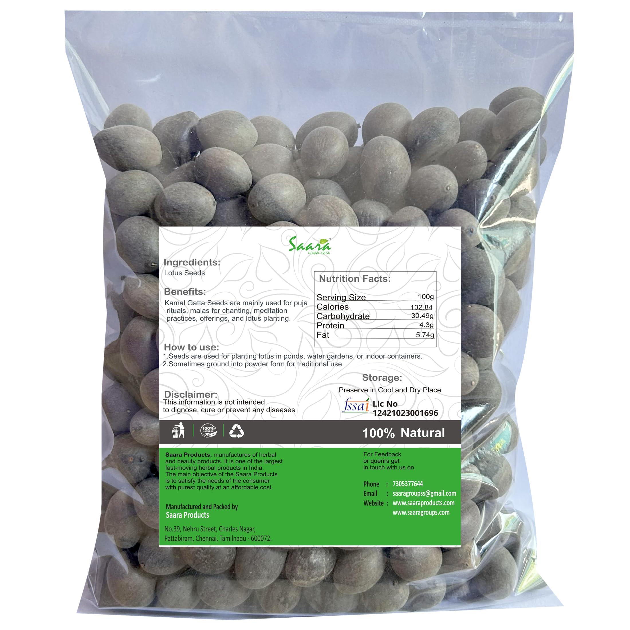 SAARA Saara HERBAL FRESH Lotus Flower Seeds(Black), 150g, Indian Lotus Seeds, Kamal Gatta Seeds, Kamal Phool, Nelumbo Nucifera Black Seeds,(pack of 1 x 100g, pack of 1 x 50g)