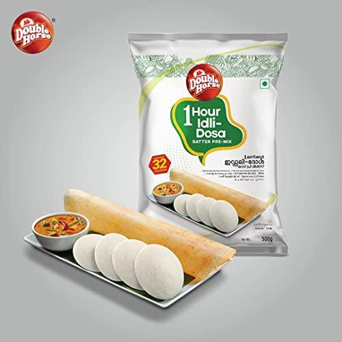 Double Horse Double Horse One Hour Idli/Dosa Batter Pre-Mix 500g x Pack of 2 | Traditional Kerala Breakfast| Instant Breakfast Mix | One Hour Fermentation|Ready To Cook Mix