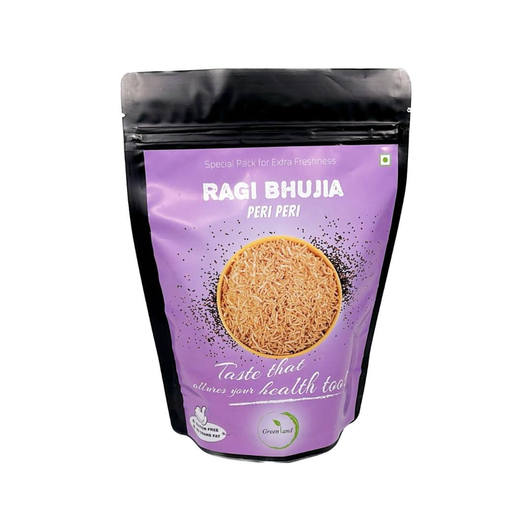 Greenland GREENLAND Healthy Protein Bhujia (Pack of 3, 135g Each) Healthy Snacks | Gluten Free | Rich in Protein | Zero Trans Fat | Flavor: Peri Peri Ragi