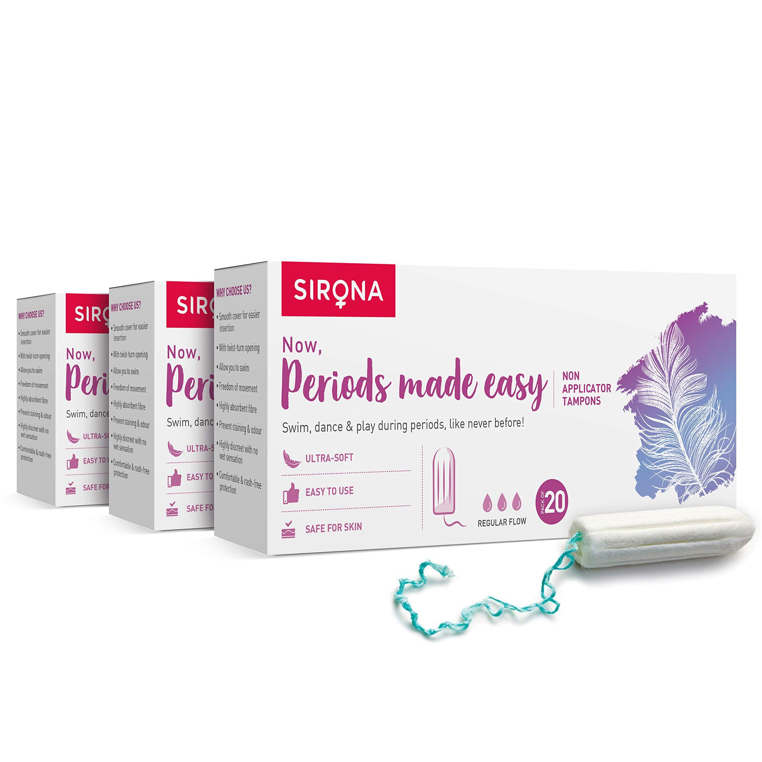 Sirona Sirona Period Made Easy Tampons - 20 Piece (Pack of 3) | For Medium & Regular Flow | Biodegradable Tampons | FDA Approved