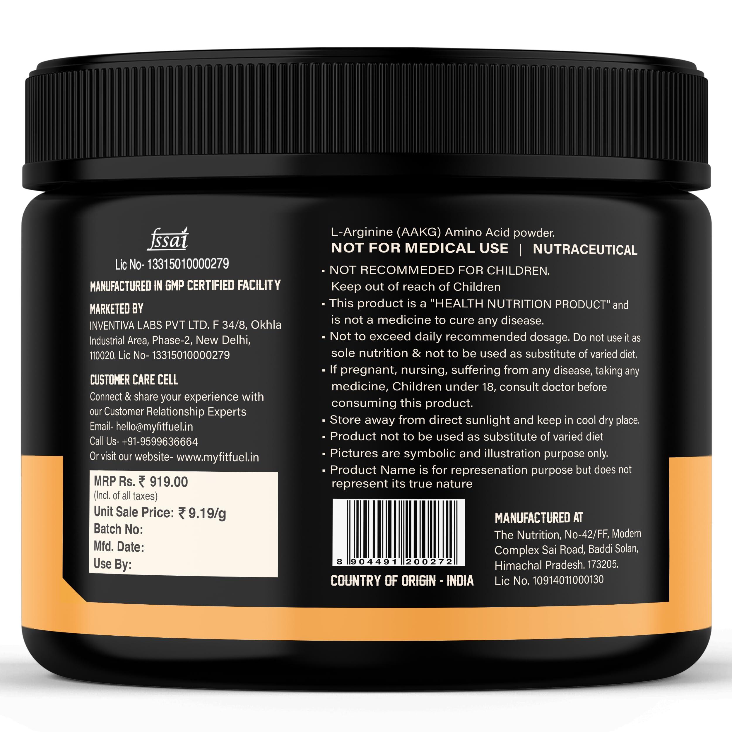 MyFitFuel MyFitFuel L Arginine Alpha-Ketoglutarate (AAKG) Pre Workout Powder | 100gm (Unflavoured)