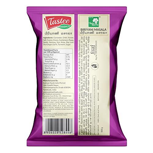 Tastee Masala Tastee Masala Dindigul Biryani Masala Powder 500 grams, Delicious South Indian Style Biryani Masala Powder, No Preservatives, No Added Colors, No Added MSG