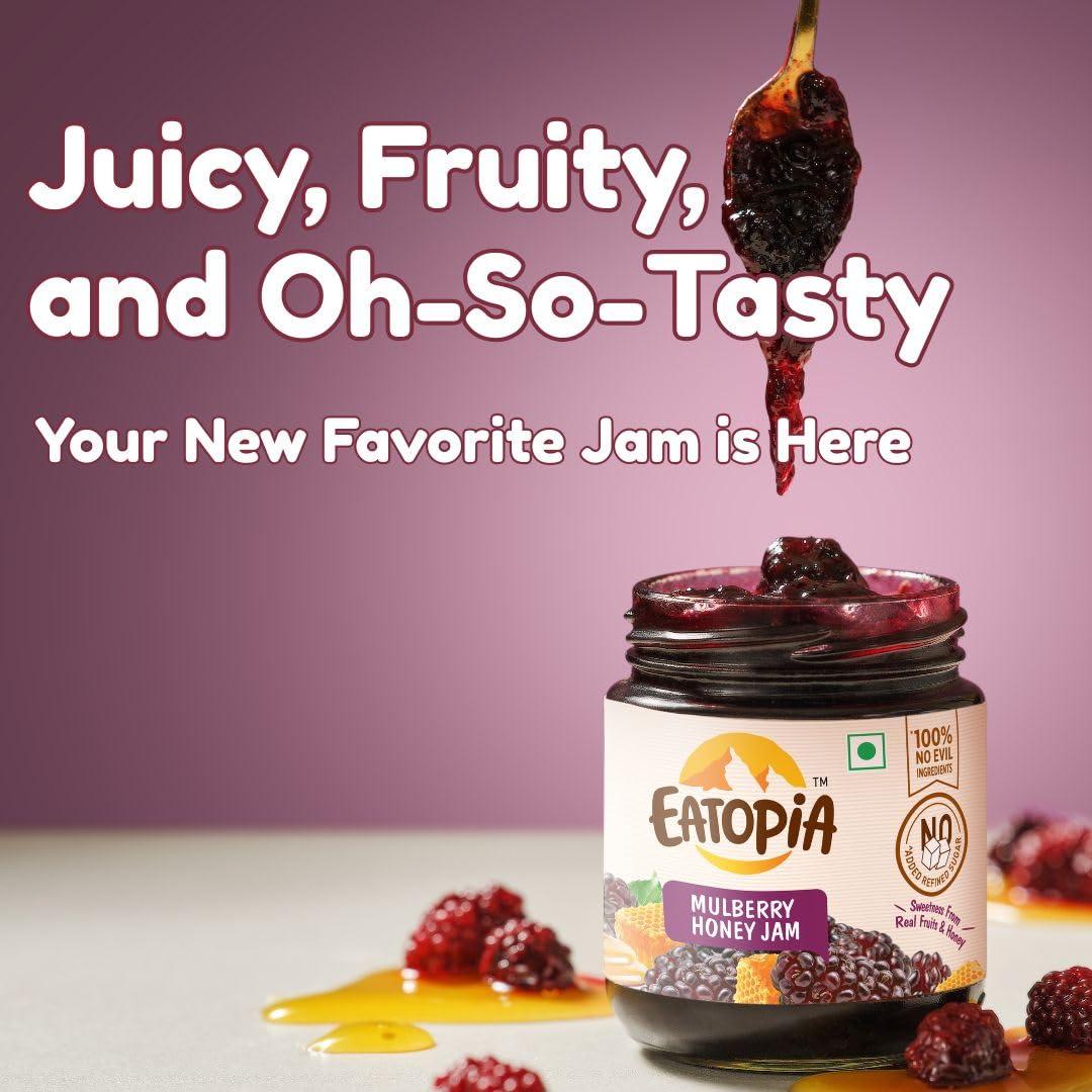Eatopia Eatopia Mulberry Honey Jam | Sugar Free | 100% Pure & Natural | No Preservatives | No Added Colours & Flavours | 70% Mulberries & 30% Wild Honey | Healthy Good for Gut Health | Pack of 1-240g