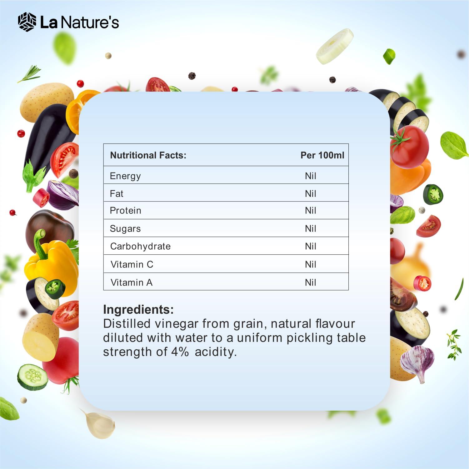 LA NATURE'S WE CARE YOUR HEALTH La Nature\'s We Care Your Health Distilled White Vinegar 500 Ml Versatile Cooking Aid Natural Cleaner Best For Salad Dressing And Cooking Helps In Digestion Boost Immunity With 5% Acidity 500 Ml