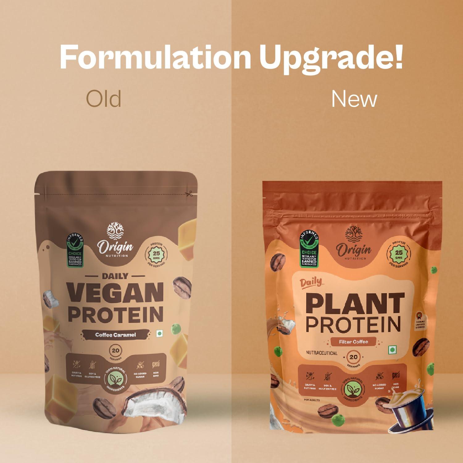 ORIGIN NUTRITION Origin Nutrition 100% Natural Vegan Protein Powder (European Pea Protein Isolate & Pumpkin Seed Protein) Easy to Digest Filter Coffee flavour with 25g Plant Based Protein,812 g