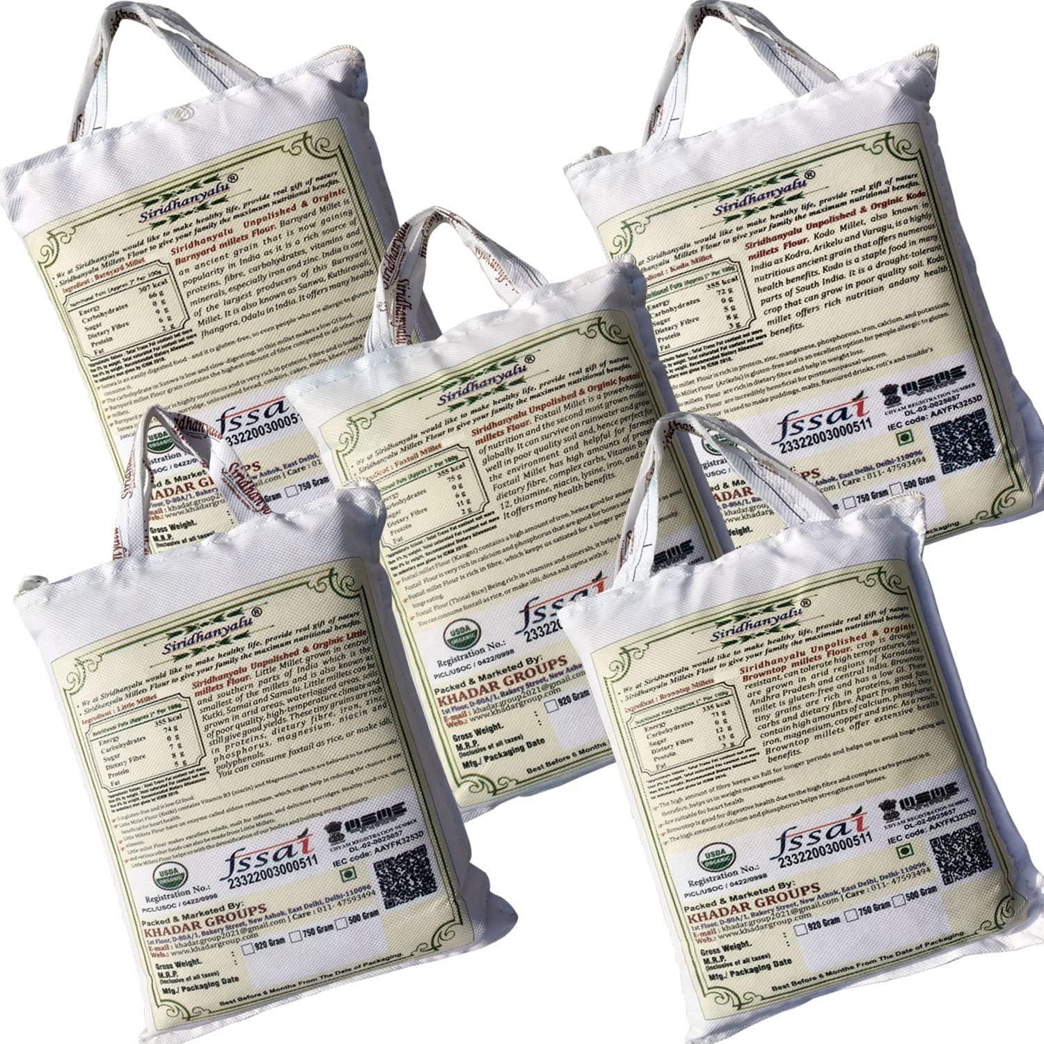 SIRIDHANYALU siridhanyalu Unpolished Millet Siridhanya 5 Types of Organic Millets Rice Little Kodo Browntop Barnyard & Foxtail -Punjabi (Gwt. 3500Gm)