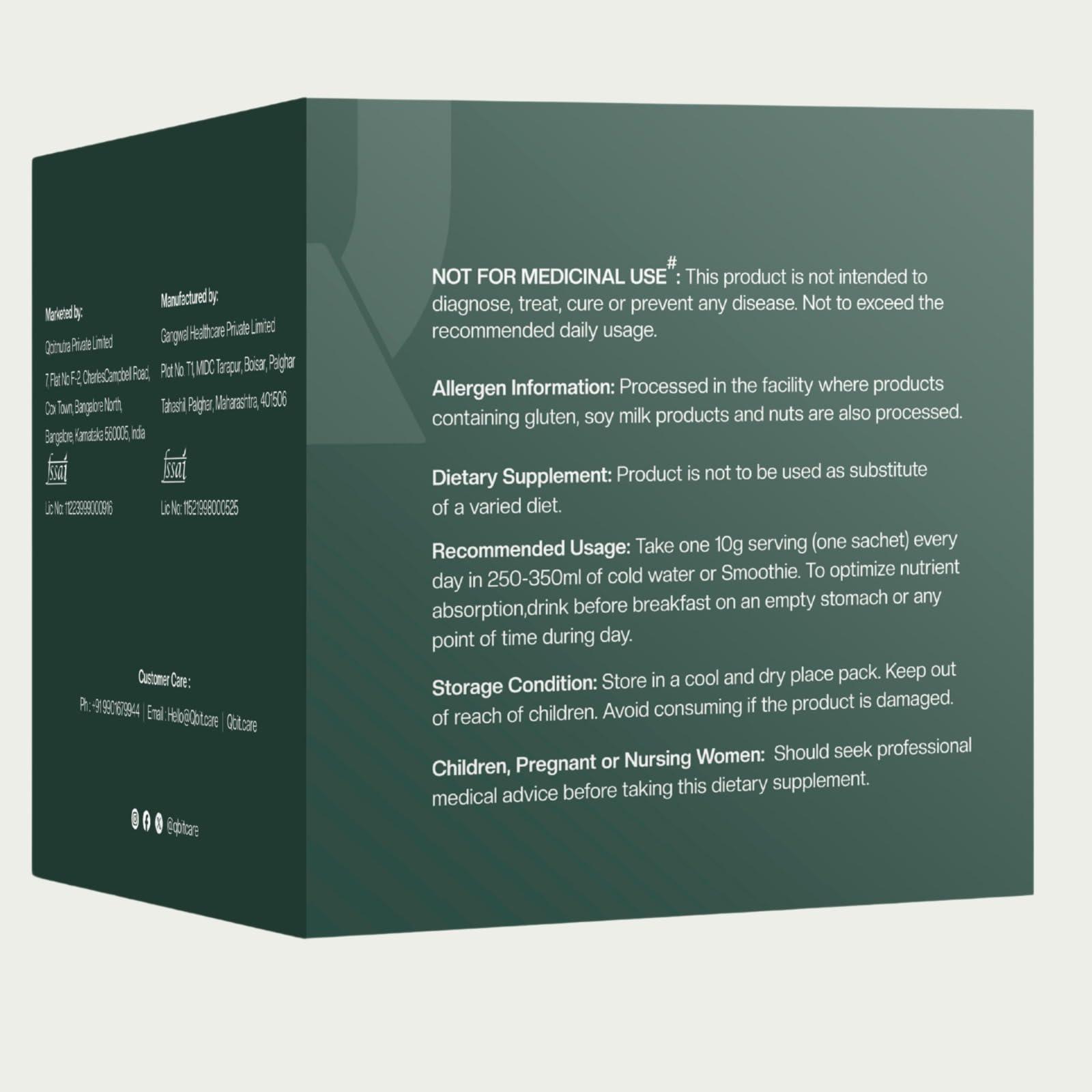 QBIT Qbit Gut Health Supplements Drink | Prebiotics | Probiotics | Plant Based | Daily Nutrition for Women and Men | Support Gut Health, Constipation, Digestion, Immunity | No Preservatives, No Color, Zero Sugar (15 Days Servings Sachets)