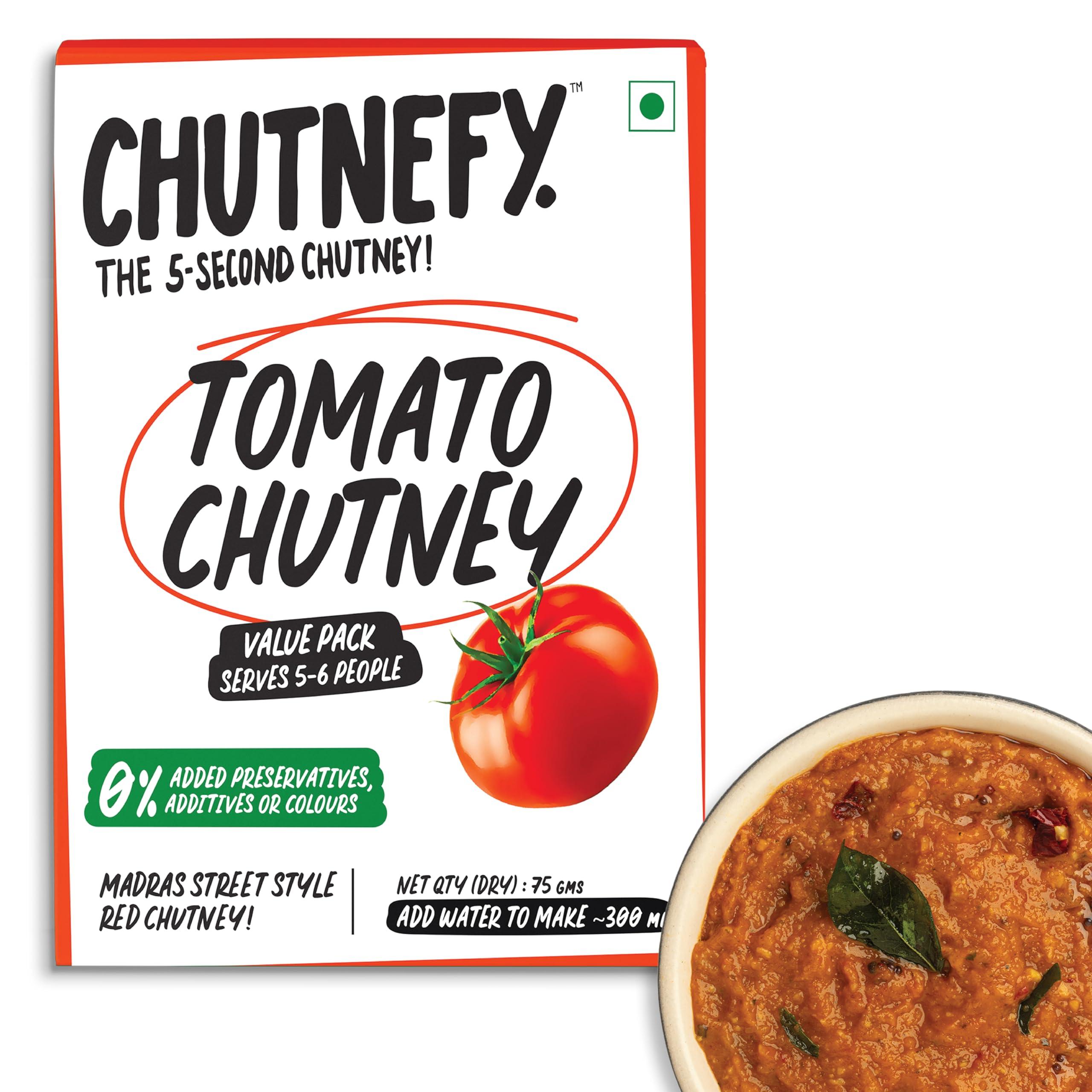CHUTNEFY Chutnefy - 5-Second Instant Tomato Chutney - Pack of 1 Serves (5-6) | Home Style Delicious & Ready-to-Eat Chutneys| 100% Natural Ingredient | No Preservatives or Additives