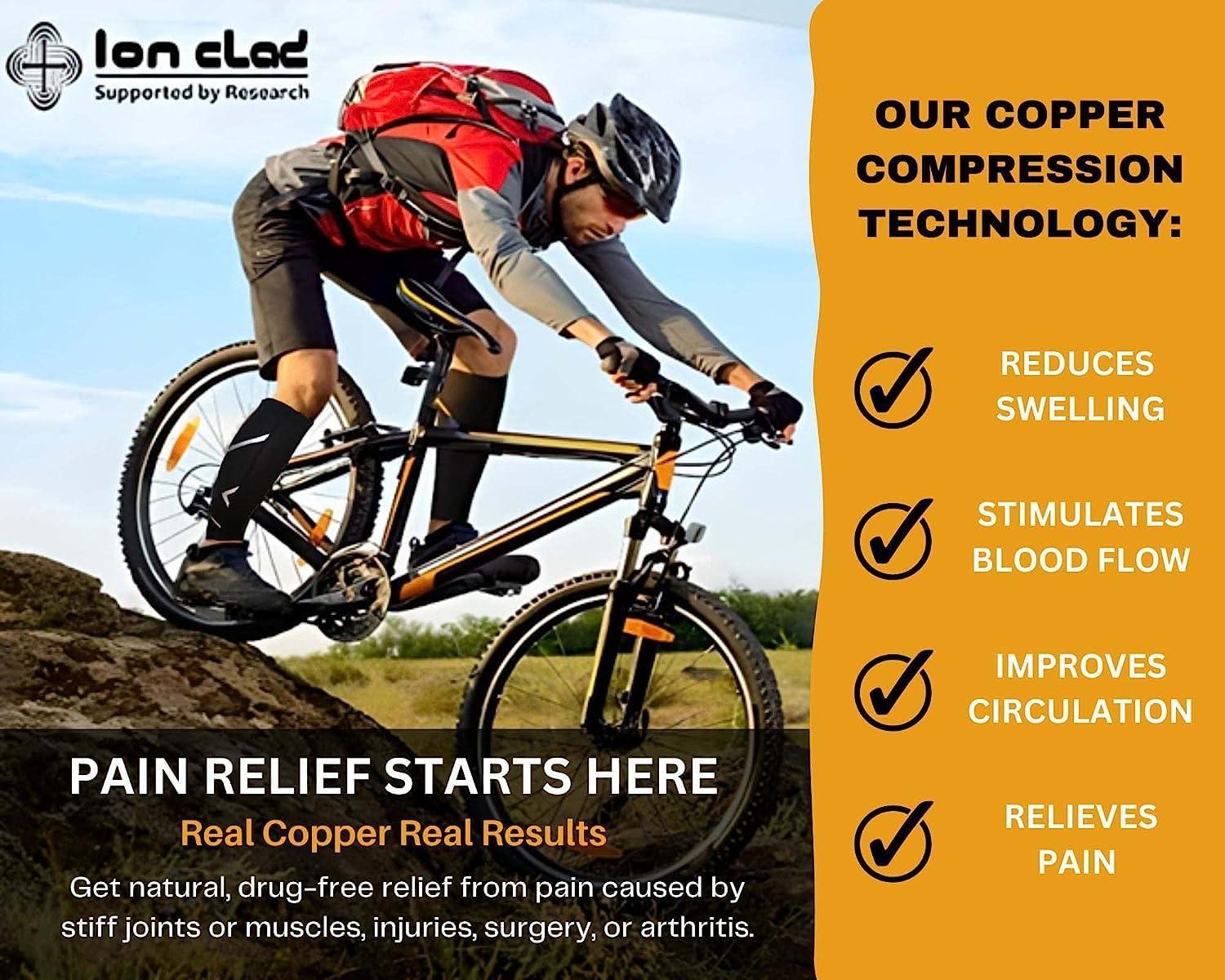 Ion Clad Ion Clad Copper Compression Calf Sleeve-Shin Support Socks For Pain Relief From Leg Cramps, Shin Splints, Varicose Injury Pain Guard-Recovery For Men Women-Sports,Gym Running(1 Pair, Xl)