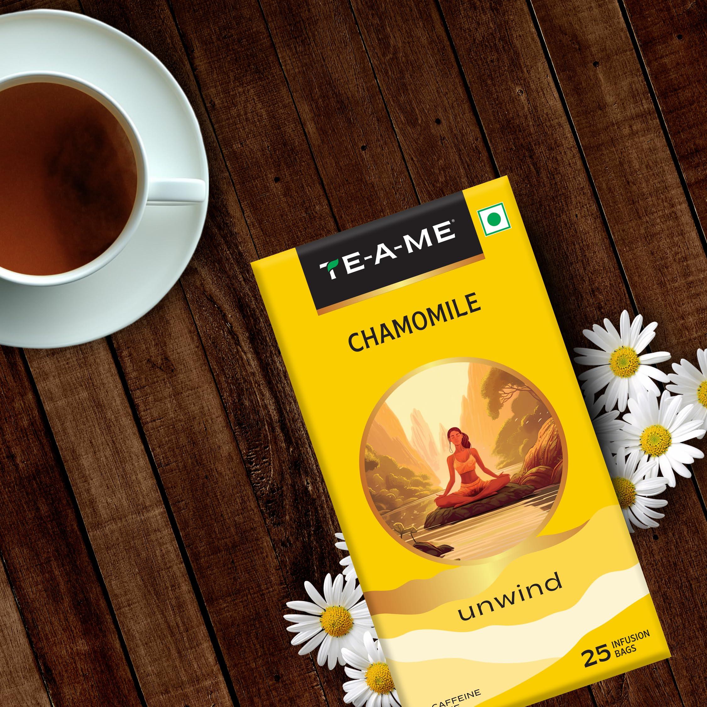 TE-A-ME TE-A-ME Chamomile Tea, 100 Tea Bags (4 Boxes x 25 Tea Bags = 100 Tea Bags) | Chamomile Tea | Herbal Tea | Chamomile Tea Bags | Chamomile Tea for Sleep | Chamomile | Herbal Tea Bags | Flower Tea