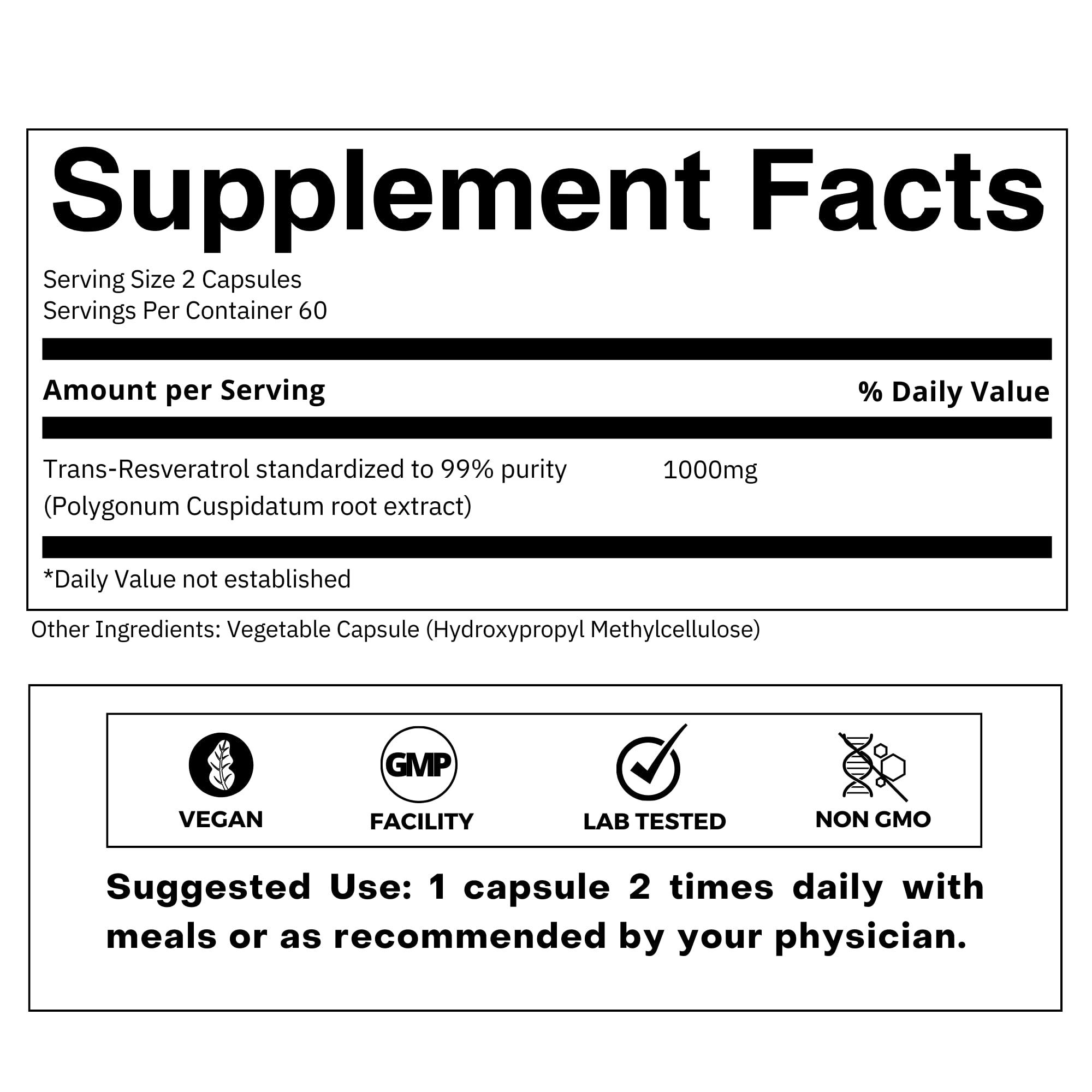 FOLIUS LABS FOLIUS LABS Ultra High Purity Resveratrol Capsules - 99% Trans-Resveratrol - Japanese Knotweed Extract - Support Immunity, Support Healthy Aging - 60 Caps Reservatrol Supplement
