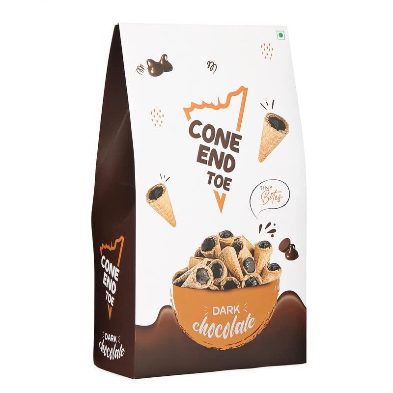 Cone End Toe Cone End Toe Mini Waffle cone, Mini chocolate cone, Conio waffle cone snacks Ice Cream Waffle Cones, Mini Waffle Chocolate, cones for ice cream Box Pack (100gm+50gm FREE) (Dark Chocolate)