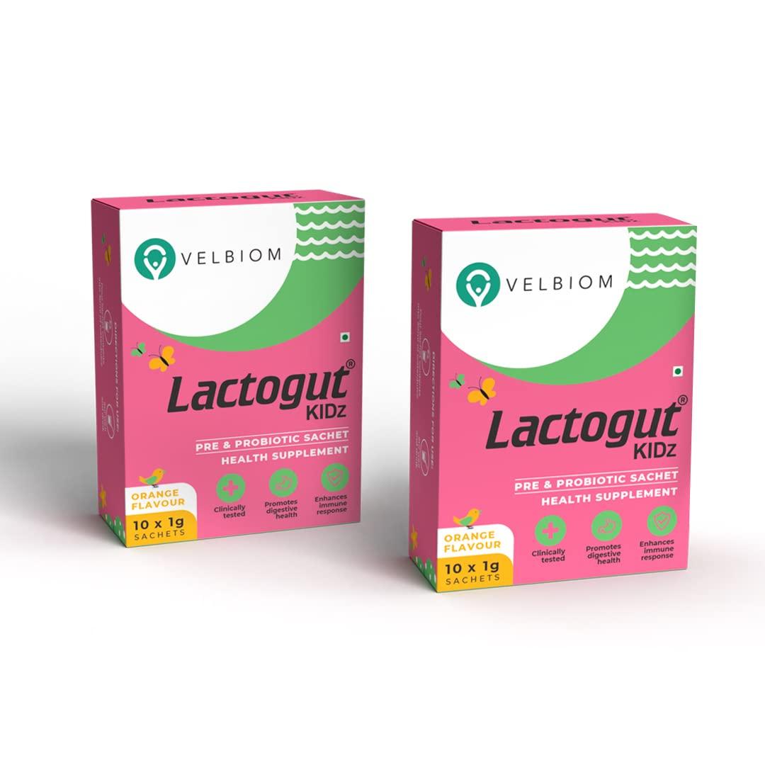 VELBIOM Velbiom Lactogut Kidz Probiotics Powder For Kids Easy To Consume Probiotics For Children Gut Health, Overall Wellness and Immunity Vegan Clinically Proven - Pack 2