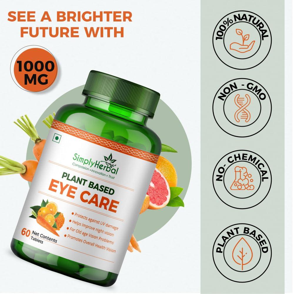 Simply Herbal Simply Herbal Plant Based Eye Care Tablets for Healthy Eyes | Protects from Blue Light & Improves Nigh Vision for Men & Women (60 Tablets)