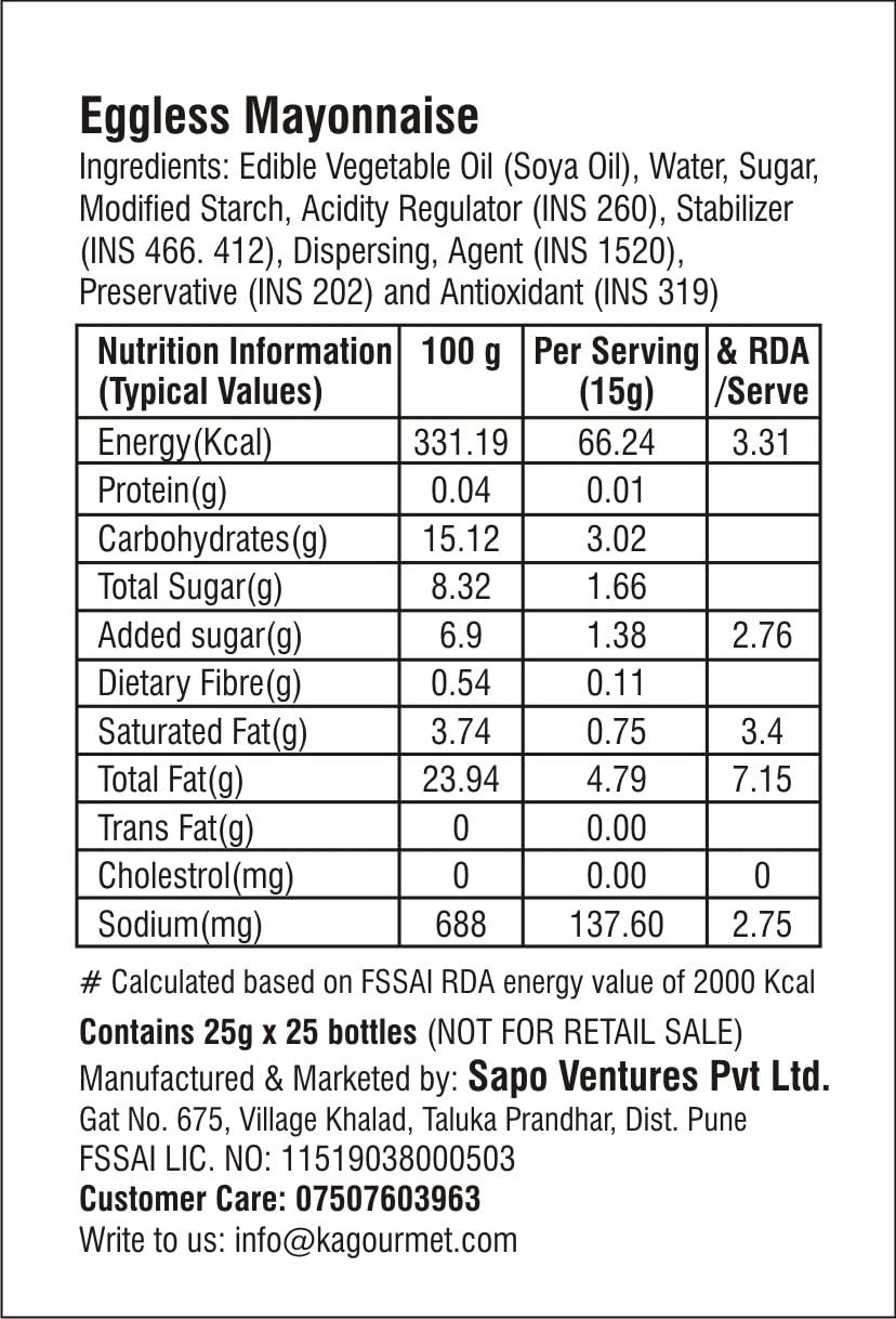 KA gourmet KA Gourmet Eggless Mayonnaise 28gm x 25- Mini Loved by Karen Anand, Gluten Free, Vegan, No Artificial Colour or Flavour