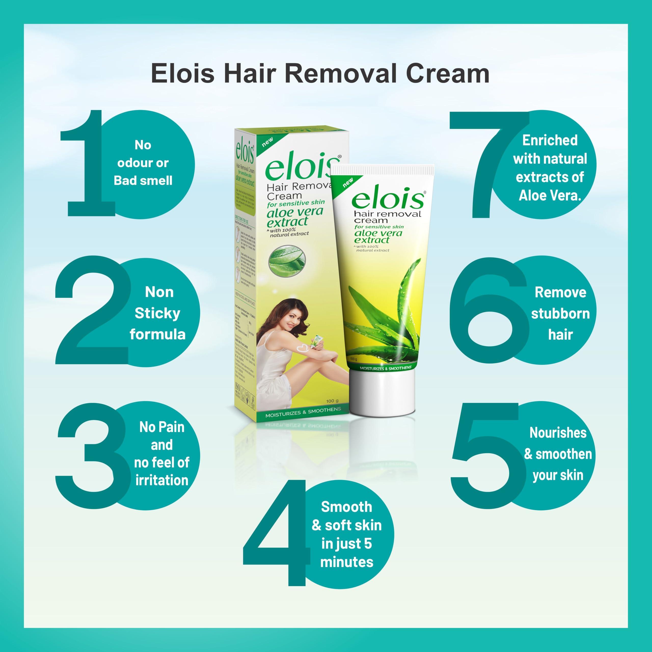 elois Elois Hair Removal Cream for Women With Aleo Vera Extract, Sensitive Skin(100g) 2x Longer Lasting Smoothness than Razors (Pack of 2)