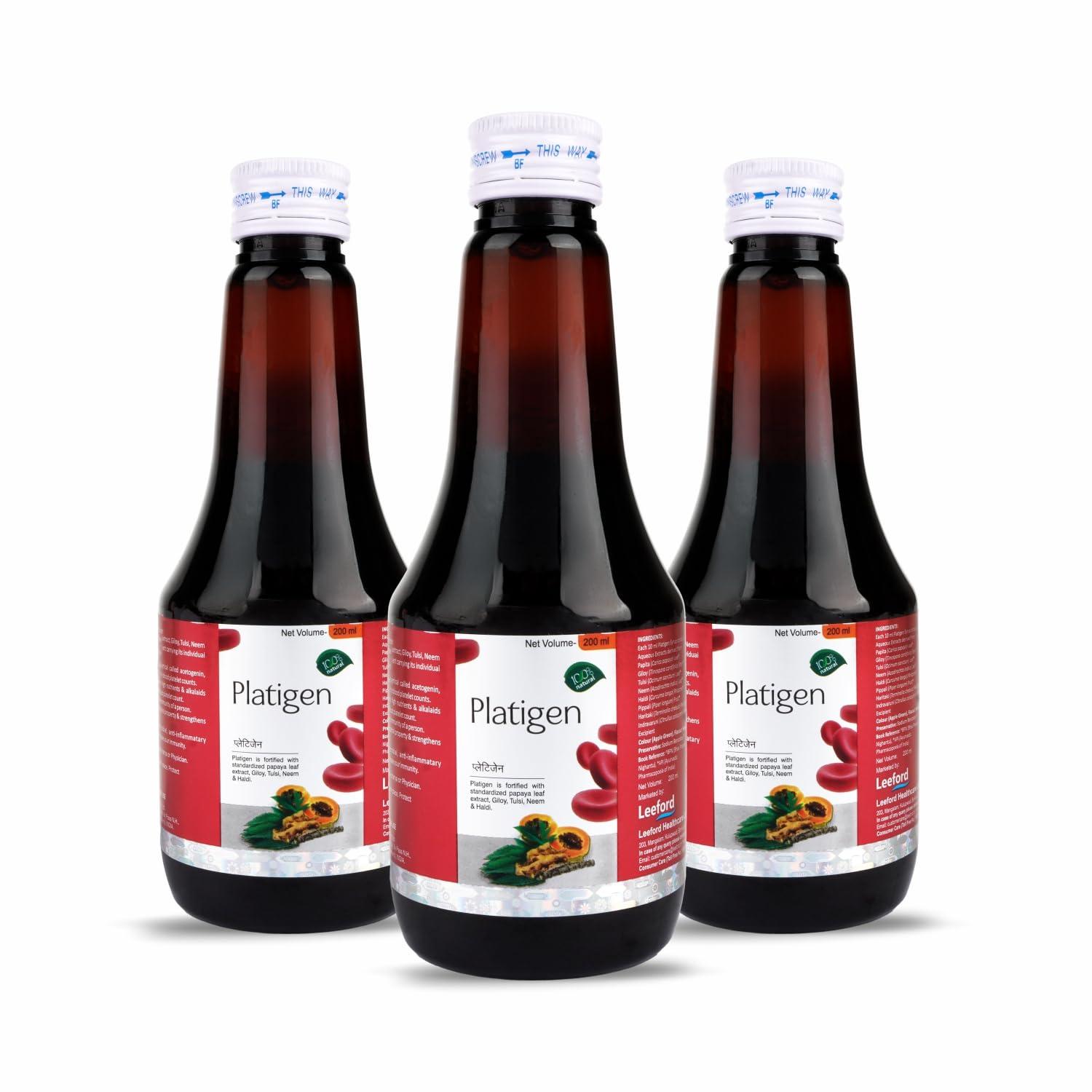 Leeford LEEFORD Platigen Thick Liquid Syrup The Platelet Generator For Healthy Benefits 200Ml Each Pack Of 3