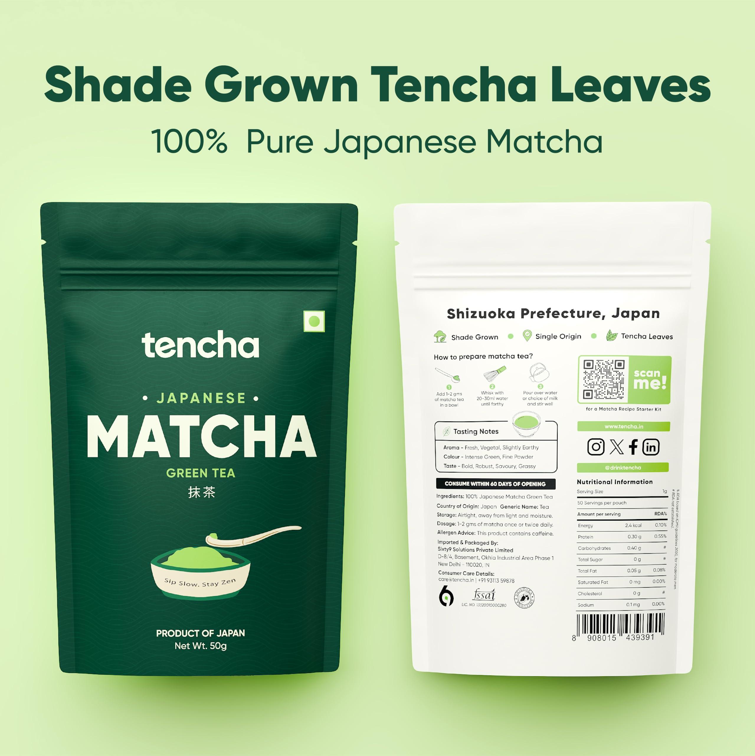 Tencha Tencha Matcha Tea, 50 Servings, 50 GM | Pure Japanese Matcha Green Tea Powder | Sourced from Shizuoka, Japan | Vegan | No Artificial Sweeteners | Culinary Grade Matcha Powder