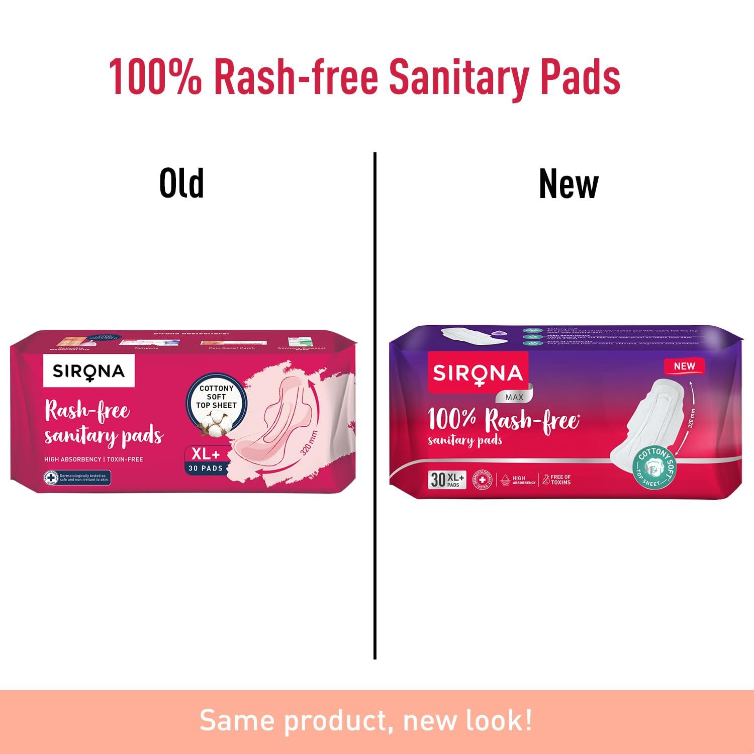 Sirona Sirona Max Sanitary Pads for Women | XL Plus (Pack of 30 Pads) | 100% Rash Free & Toxic-Free | Organic Cotton Sanitary Pad | Up to 0% Leakage, Comfortable & High Absorbency