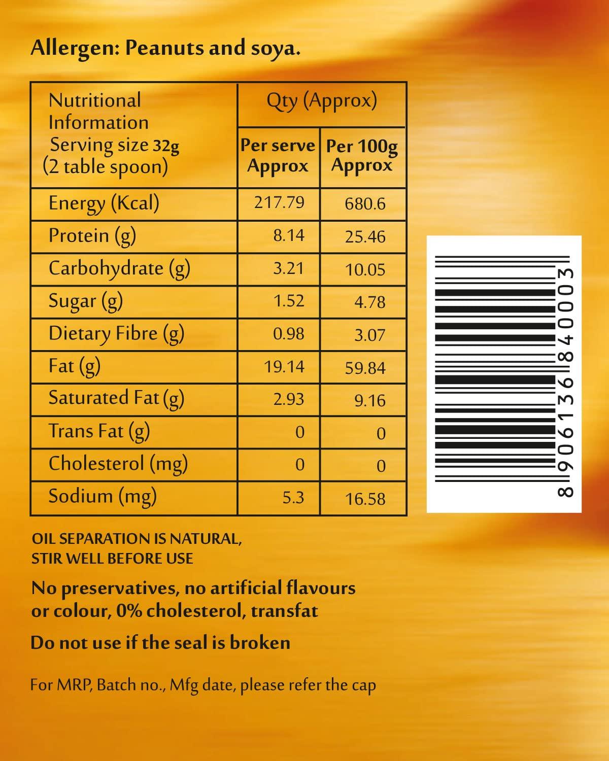 HAPPY HAPPY Peanut Butter - (No Sugar, No Salt) | Crunchy & Natural High protein peanut butter | 1kg - Made with 100% Organic Peanuts | Unsweetened, Gluten Free, Vegan, Zero Cholesterol peanut spreads