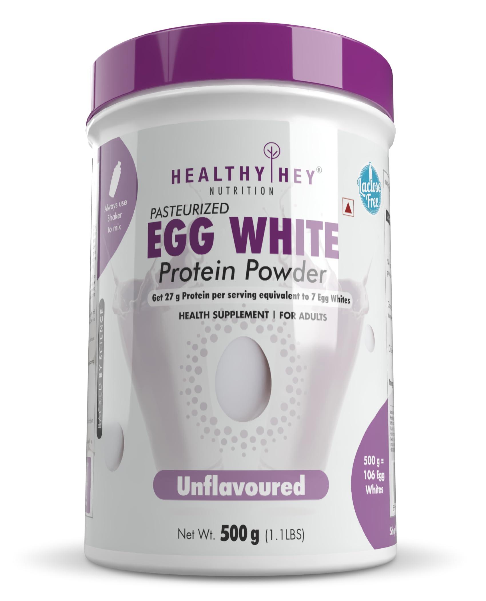 HealthyHey Nutrition HealthyHey Nutrition 100% Egg White Protein - Instant Mix - 80% Protein - Non GMO & Lactose Free - 500g (Unflavoured), 15 Servings (Pack of 1)
