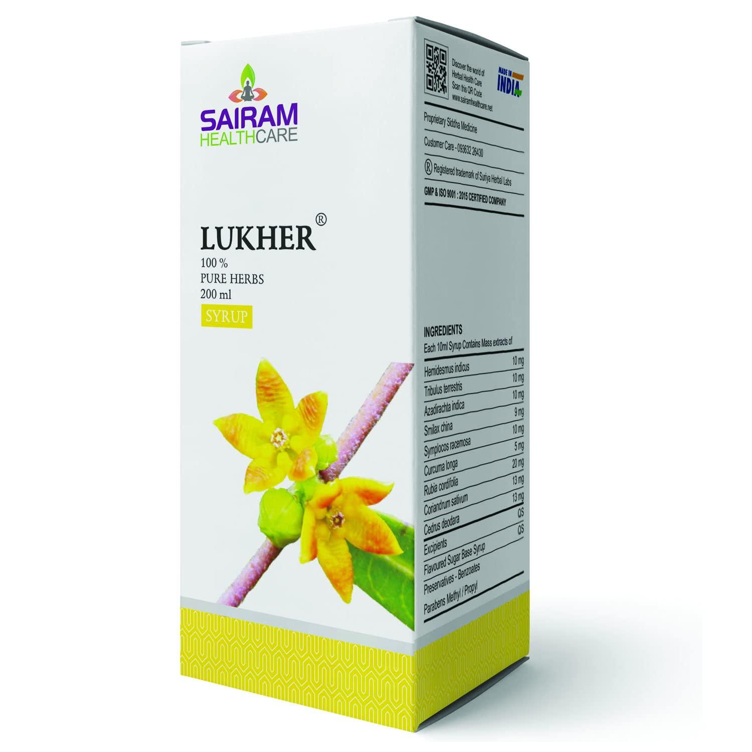 LUKHER Lukher Syrup for Blood Purifier - Ayurvedic Syrup for Acne & Pimples, Skin Blemishes, Boils, and Skin Allergies - Natural Supplements Composed of 100% Pure Herbs (200 ml (Pack of 1))
