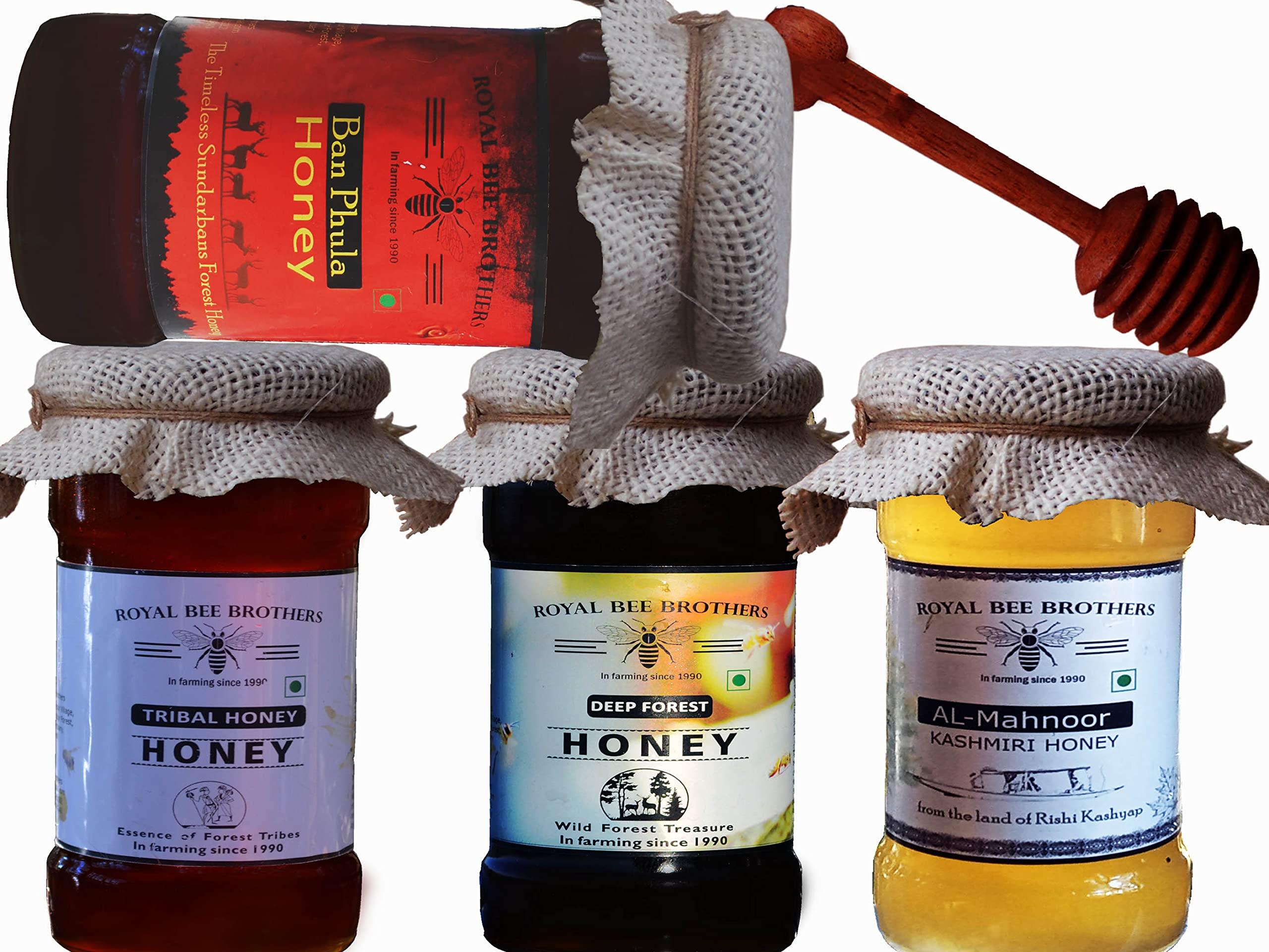 Royal Bee Brothers Royal Bee Brothers | Four Type of 100% Natural Wild Forest Honey | Produce of Wild Honey Bee | Raw & Unprocessed| 500 gm * 4 bottle