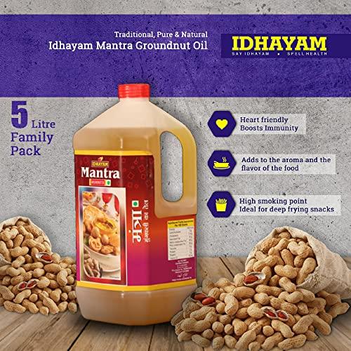 Idhayam Idhayam Mantra Groundnut Oil - Zero Cholesterol & Transfats - Rich in Flavour & High Smoke Point - Nutrient Rich Oil for Optimum Health - Healthy Cooking Oil (5 Litre)