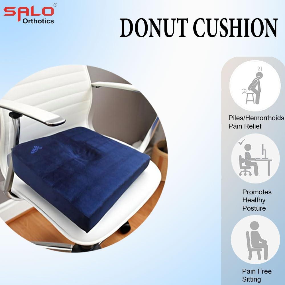 SALO ORTHOTICS SALO ORTHOTICS Donut Seat Pillow (with Covered Hole) - Useful in Maternity, Piles, Fistula, Tailbone Pain, Postpartum and Hemmorhoids (for Bodyweight Upto 125Kg Weight) | Size - XL, Color-Blue