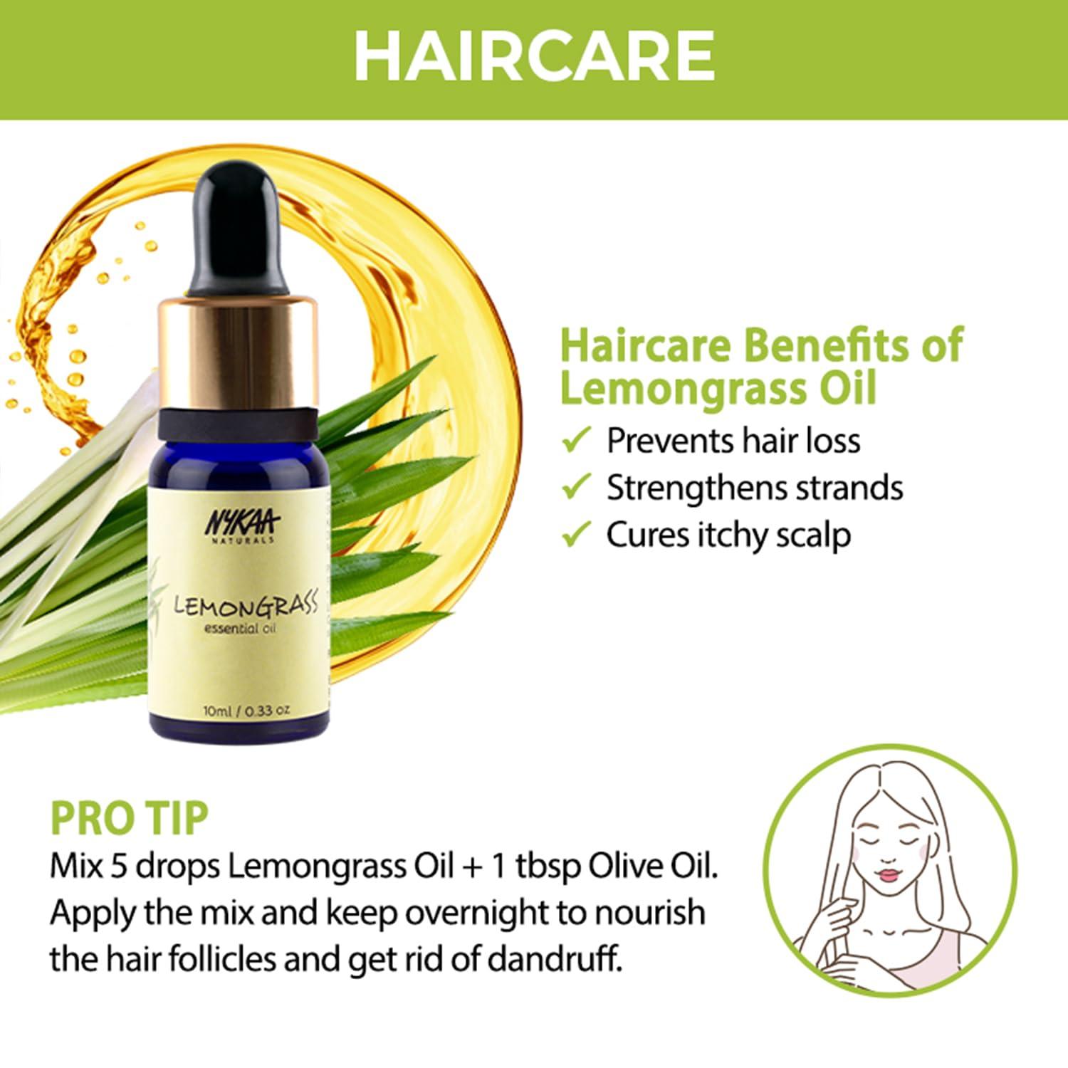 Nykaa Naturals Nykaa Naturals Lemongrass Essential Oil, 10ml| Cold Pressed Essential Oil| Ideal for Skincare & Haircare| Minimises Pores & Hair Fall Protection