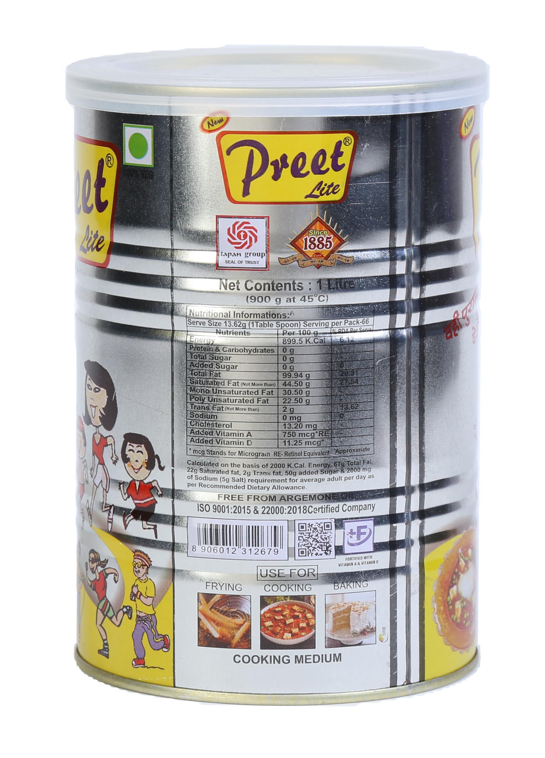 Preet Lite Preet Lite Cooking Medium 1 Litre Tin,900 Grams