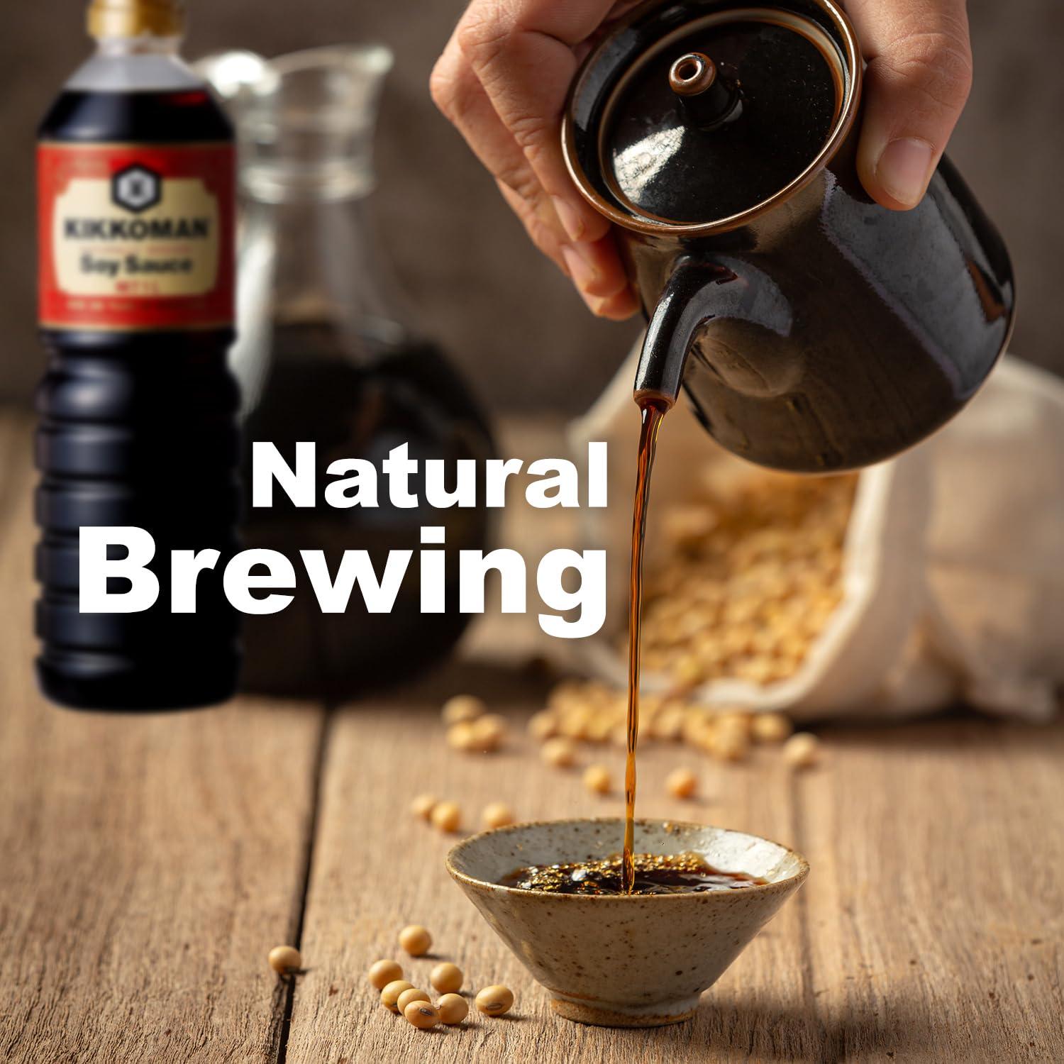 Kikkoman Kikkoman Naturally Brewed Soy Sauce - 1 Litre | Made in Japan, All Purpose Seasoning - 4 ingredients- Soy Beans, Salt, Water, Wheat | Vegetarian, No Added Colour or Preservatives