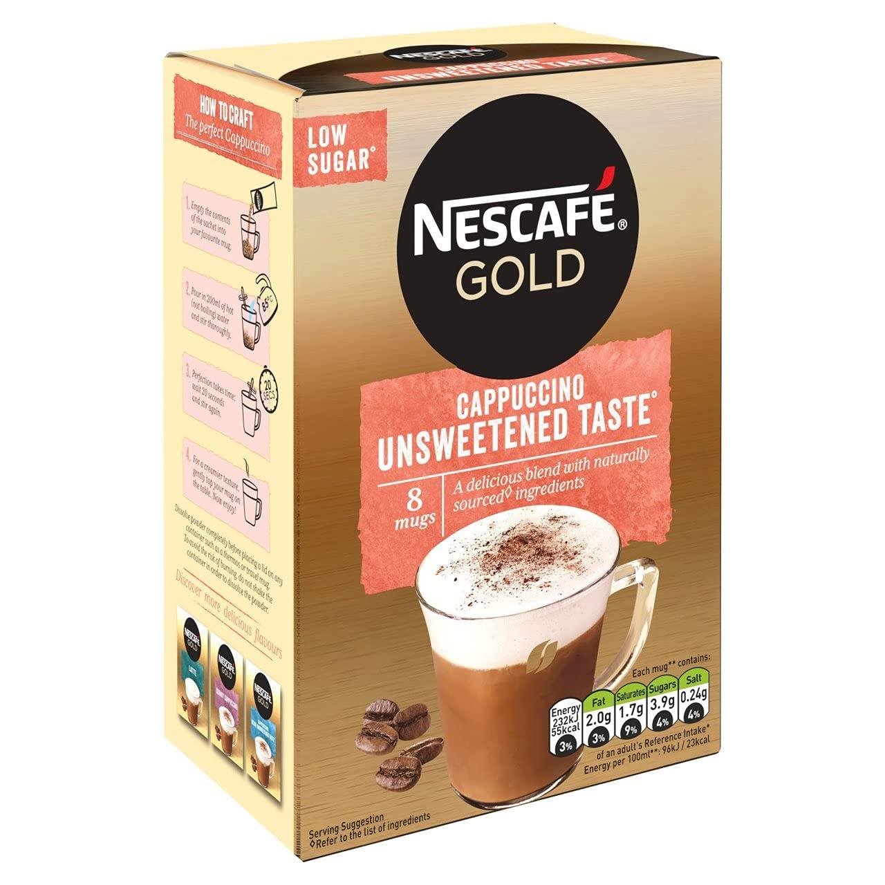 Nescafé Nescafe Gold Cappuccino Unsweetened Taste Sachet Powder, 113.6 Grams