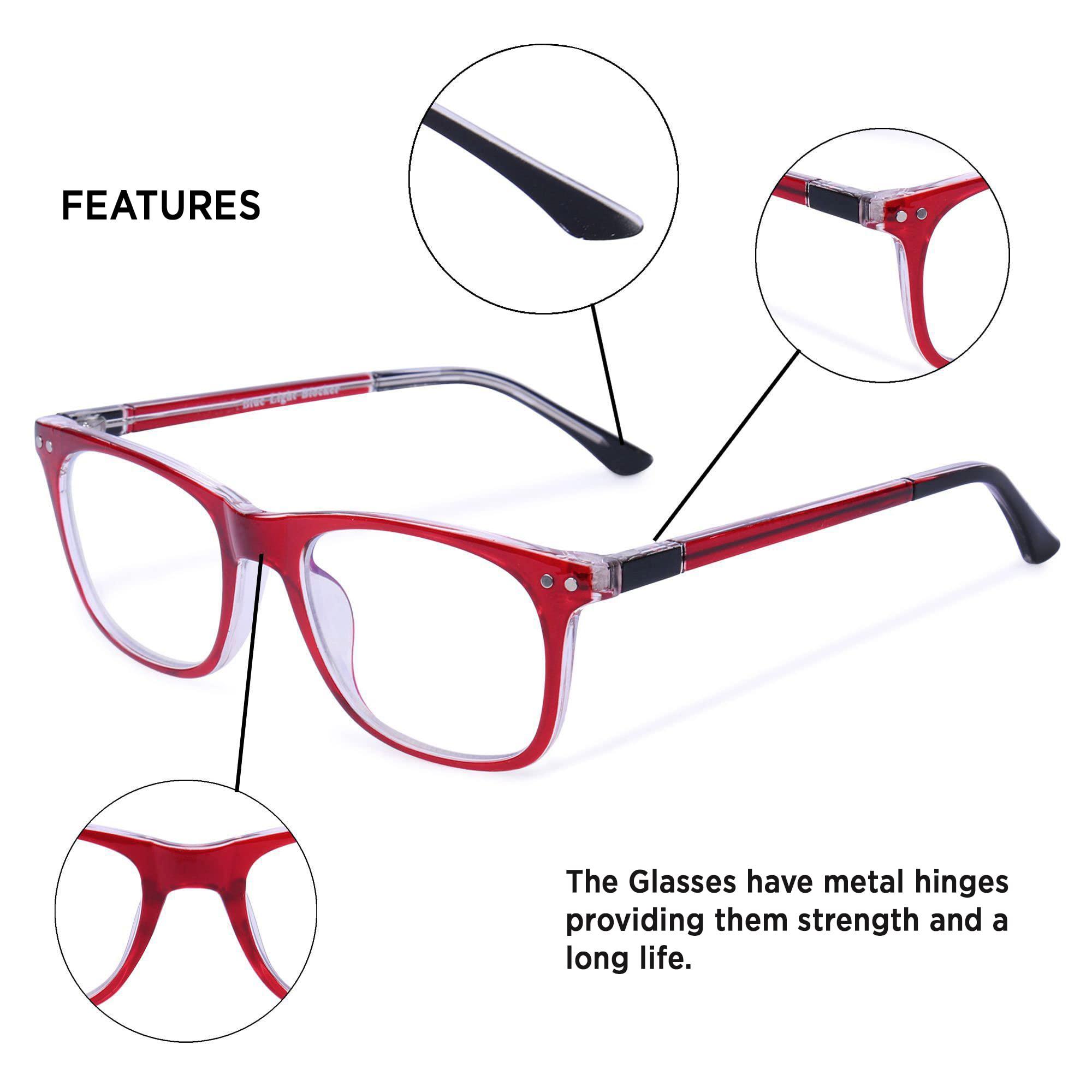 Eyevy Eyevy® BlueX KIDS | Zero Power Blue Light Filter & Anti glare Computer Eyeglasses | UV Protected Spectacles | Transparent Frame Reading Glasses For Age 5 to 10 | Red