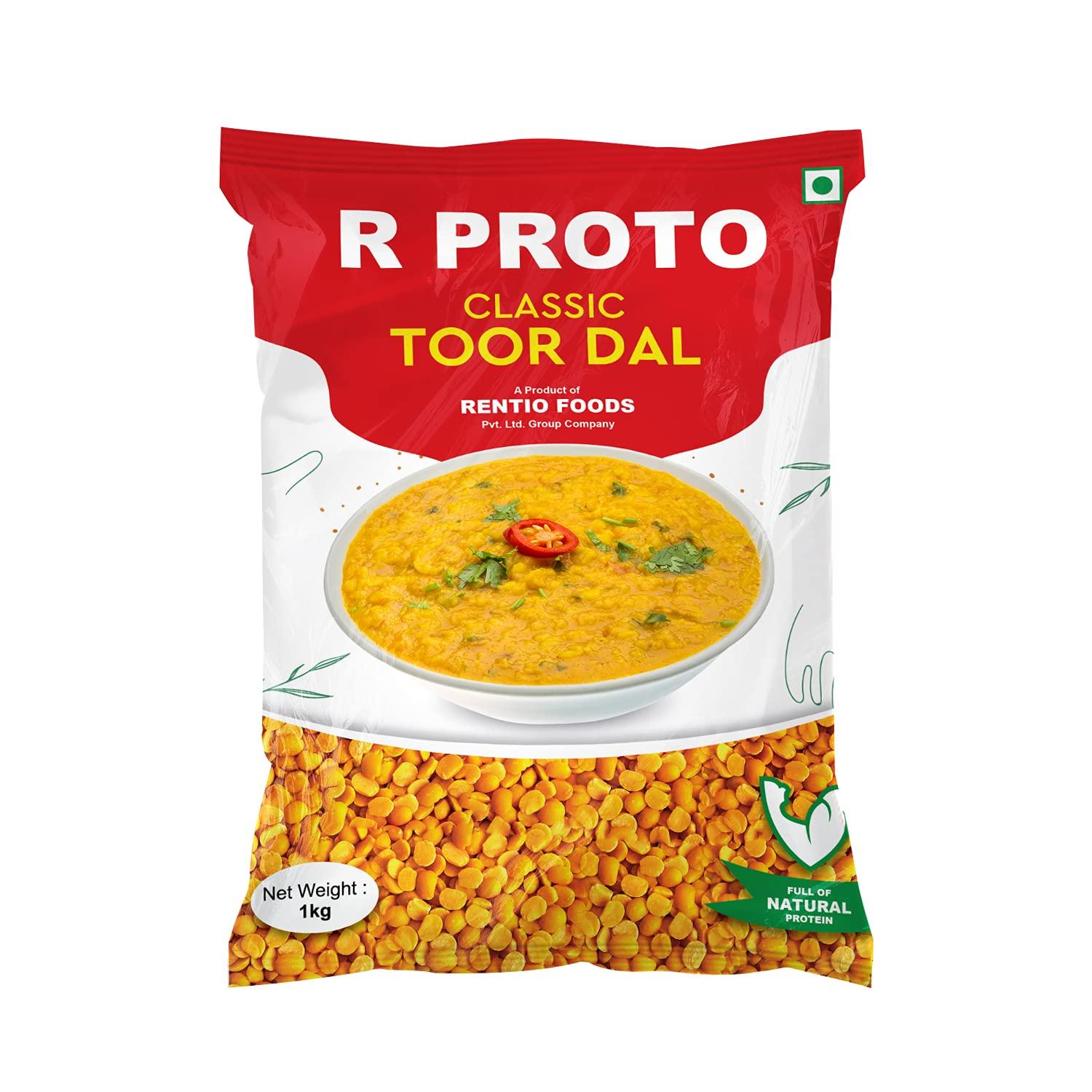 Rentio Foods R Proto Classic Arhar Dal 2kg (2 Packs of 1kg) | Unpolished Toor Dal | Tuver Dal/Tur Dal