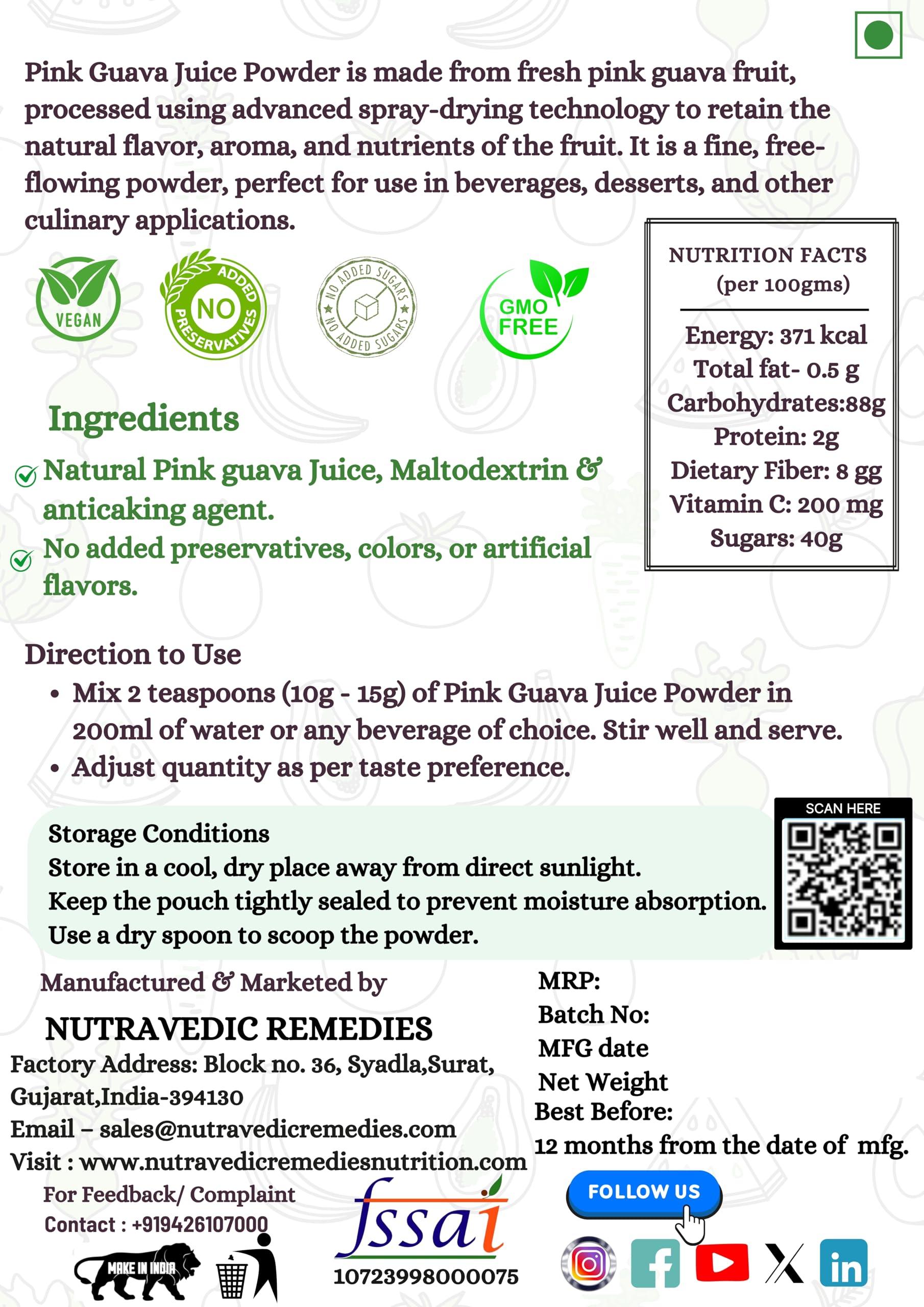 Nutravedic Remedies Pink Guava Juice Powder (200 Grams)