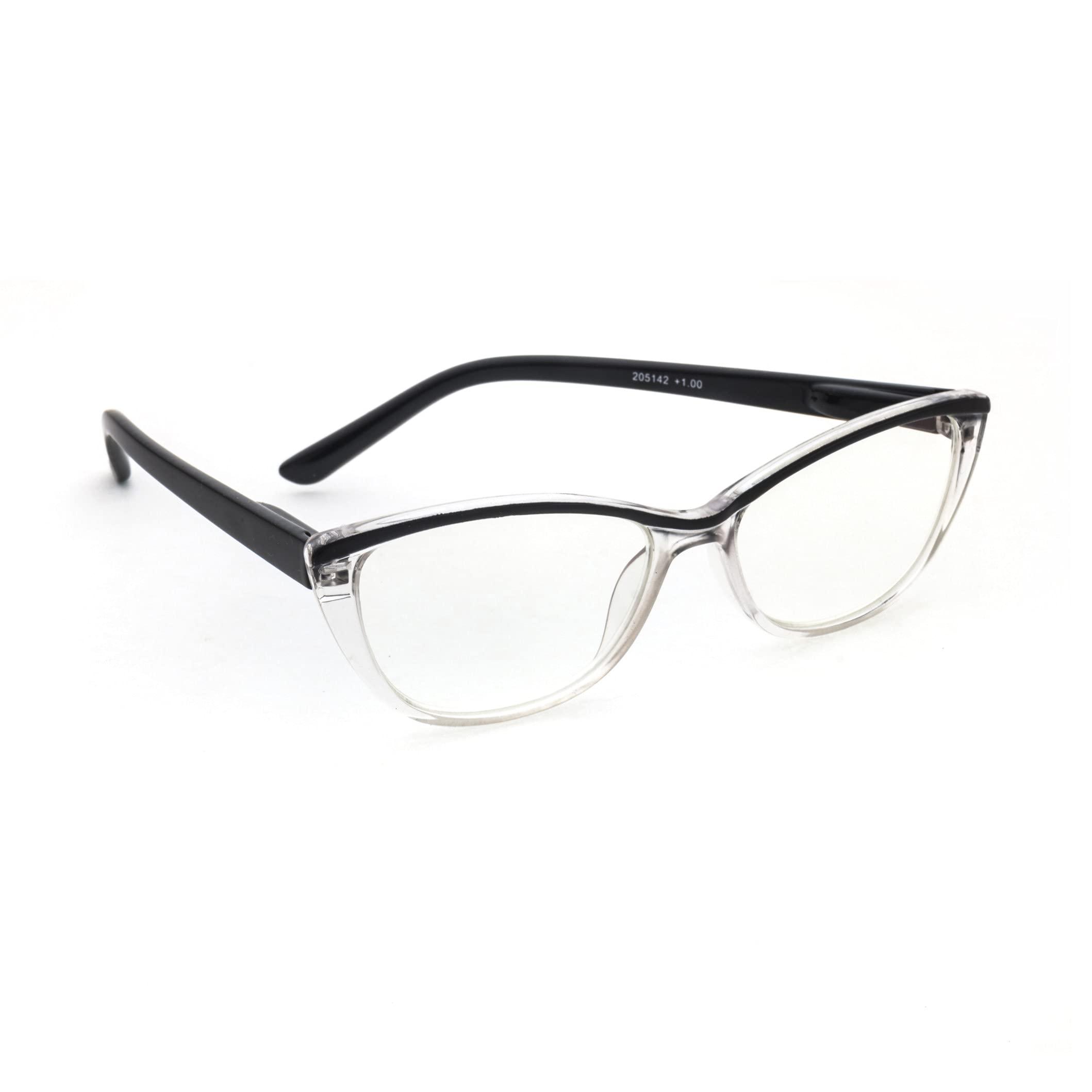 TIZIANO TIZIANO New Age Reading Glasses with Spring Hinge (Model: 205142 Transparent Crystal with Black Sides +1.25 with Cat Eye shape)