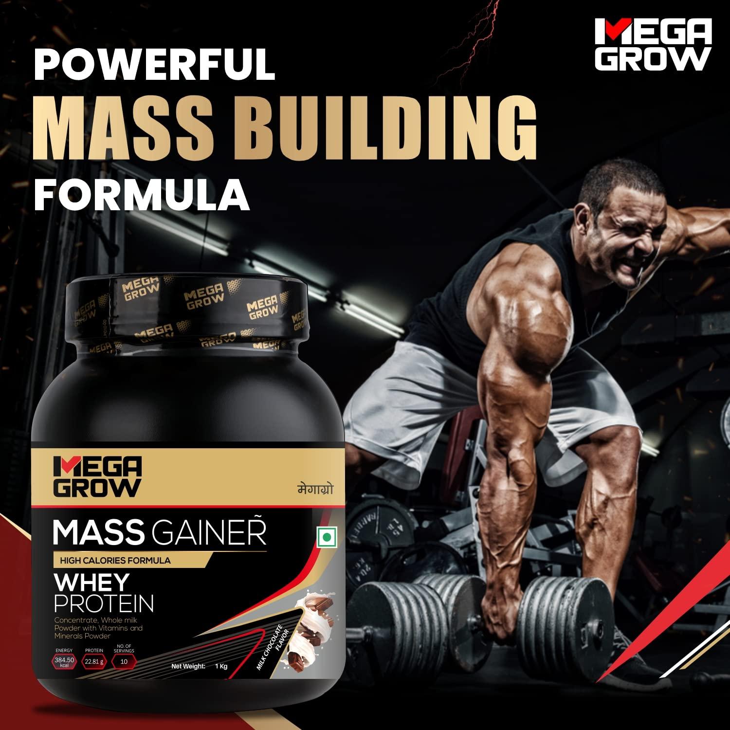 MEGAGROW MEGAGROW Mass Gainer 1Kg,Milk Chocolate Flavor-High Calorie Weight Gain Protein Powder,Bulking Supplement Powder,Mass & Weight Gainer Shakes For Men & Women Total 10 Servings