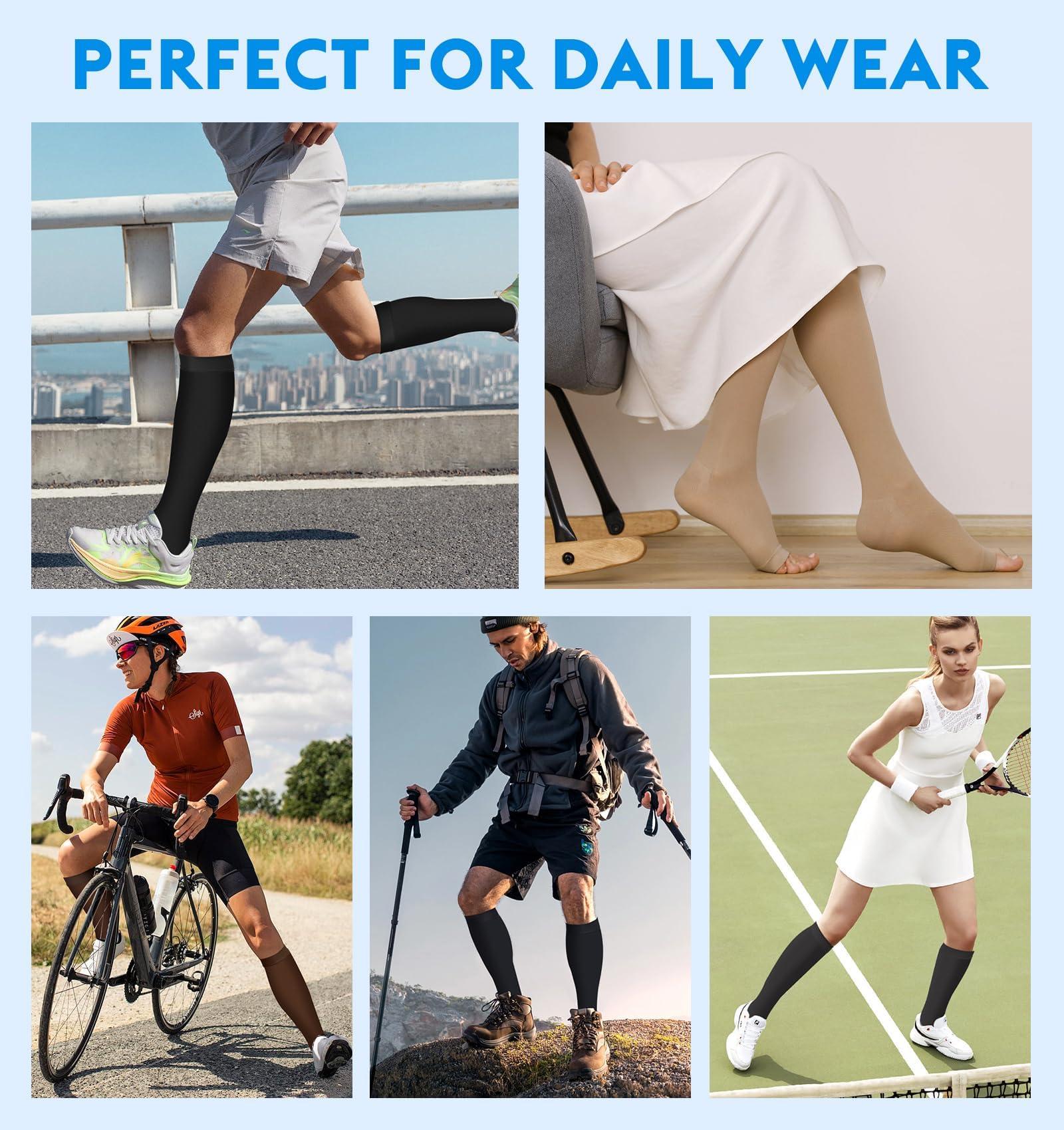 MGANG Compression Socks, Open Toe, 15-20 mmHg Graduated Compression Stockings for Men Women, Knee High Compression Sleeves for DVT, Maternity, Pregnancy, Varicose Veins, Relief Shin Splints, Beige XXL