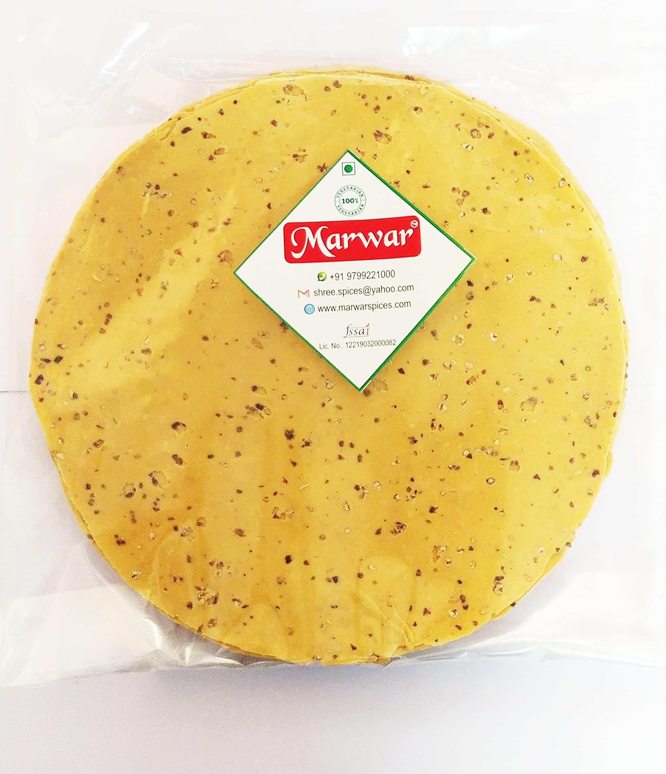MARWAR Marwar Moong Daal Punjabi Papad (Rajasthani Flavor, High Spicy, Handmade), 1600G Zipper Pack, Size: 9 Inches, Contains 88-96 Papads| Big Size Papad
